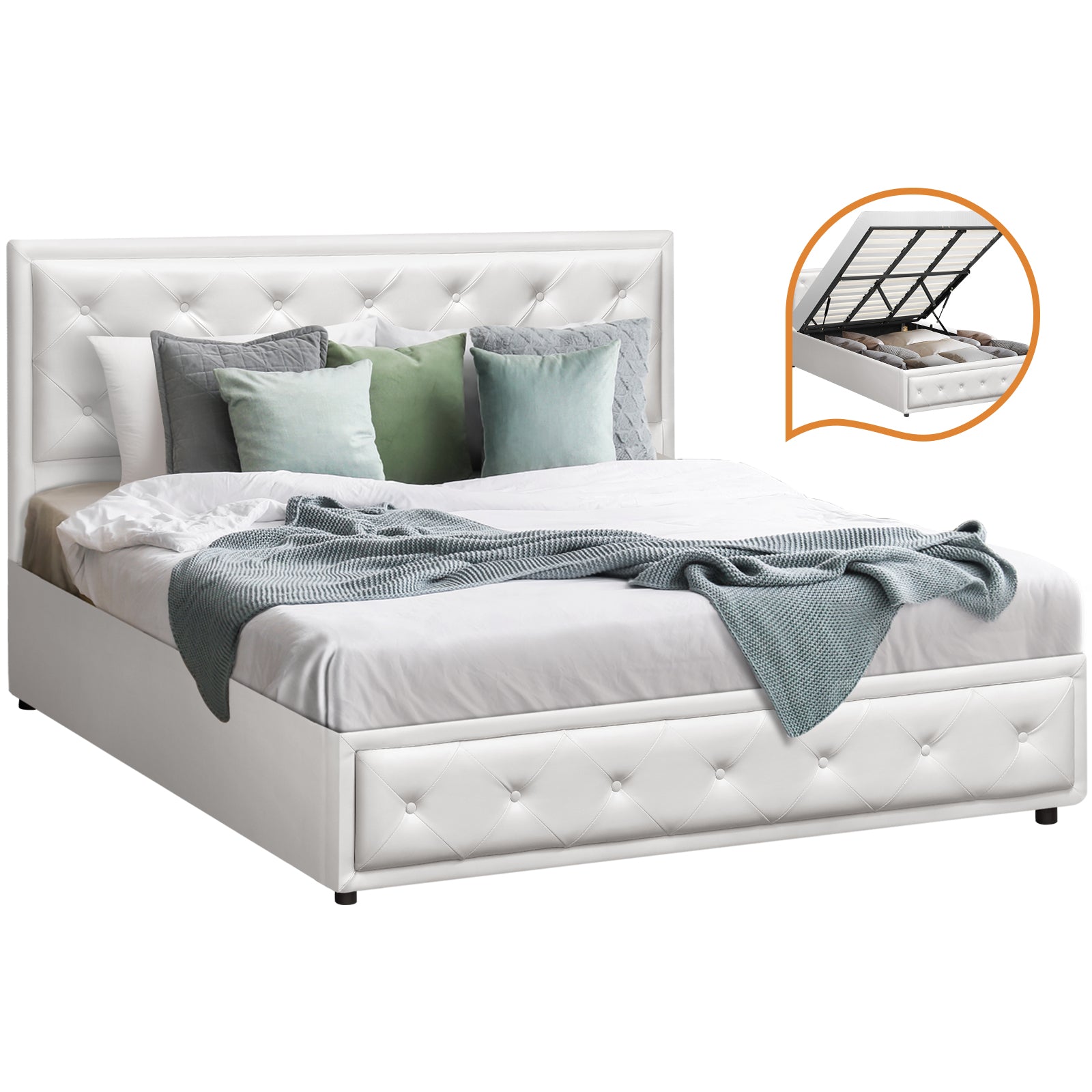 Oikiture Bed Frame Queen Double King Single Size Gas Lift Base With Storage - Sunyee