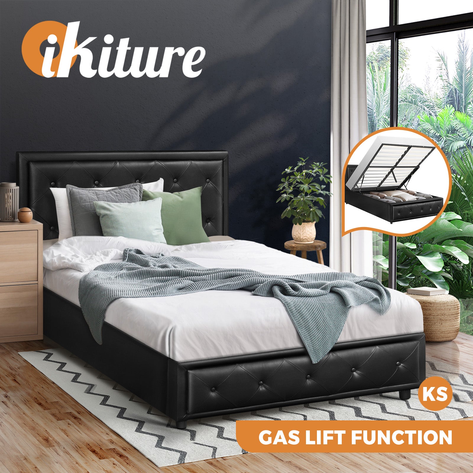 Oikiture Bed Frame Queen Double King Single Size Gas Lift Base With Storage - Sunyee