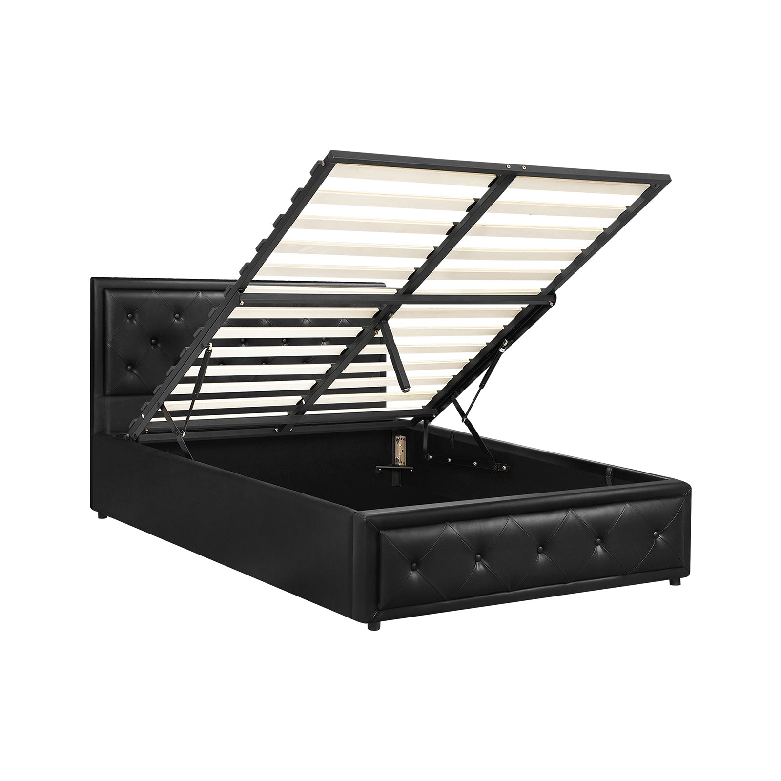 Oikiture Bed Frame King Single Size Gas Lift Base With Storage Black Leather - Sunyee