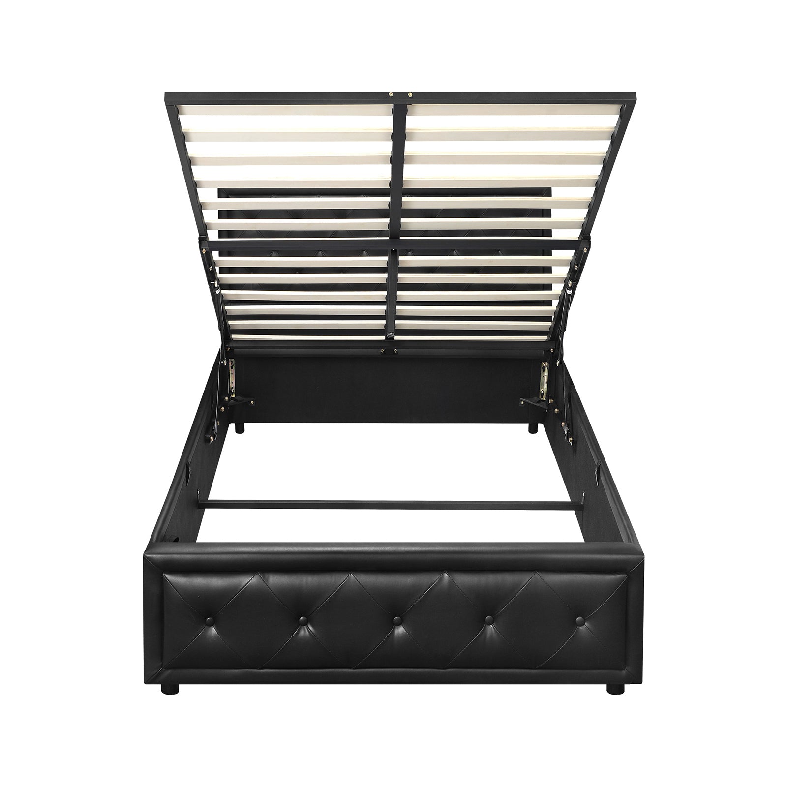 Oikiture Bed Frame King Single Size Gas Lift Base With Storage Black Leather - Sunyee