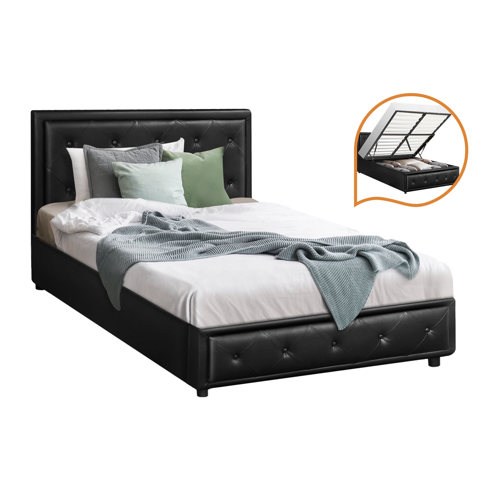 Oikiture Bed Frame Queen Double King Single Size Gas Lift Base With Storage - Sunyee