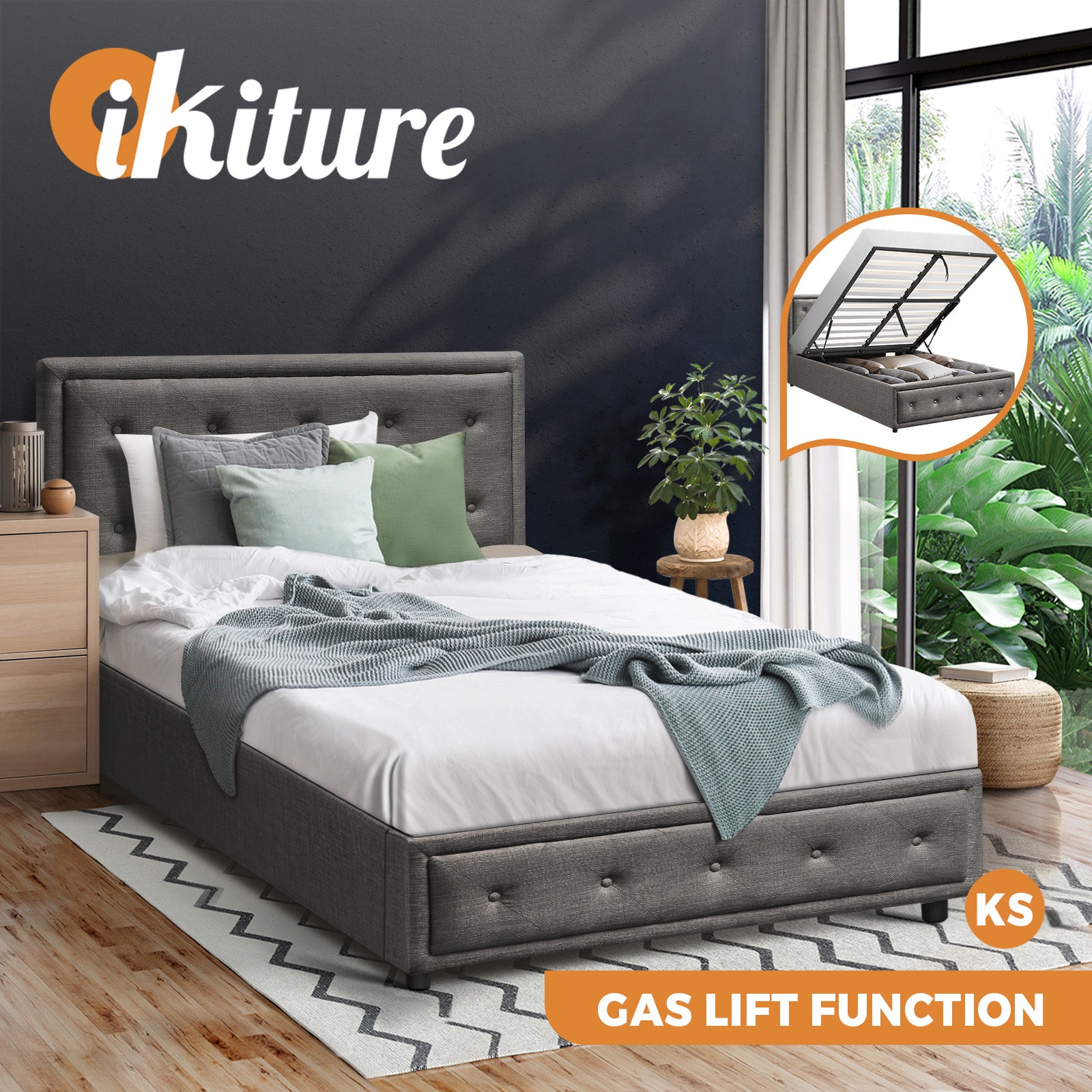 Oikiture Bed Frame Queen Double King Single Size Gas Lift Base With Storage - Sunyee
