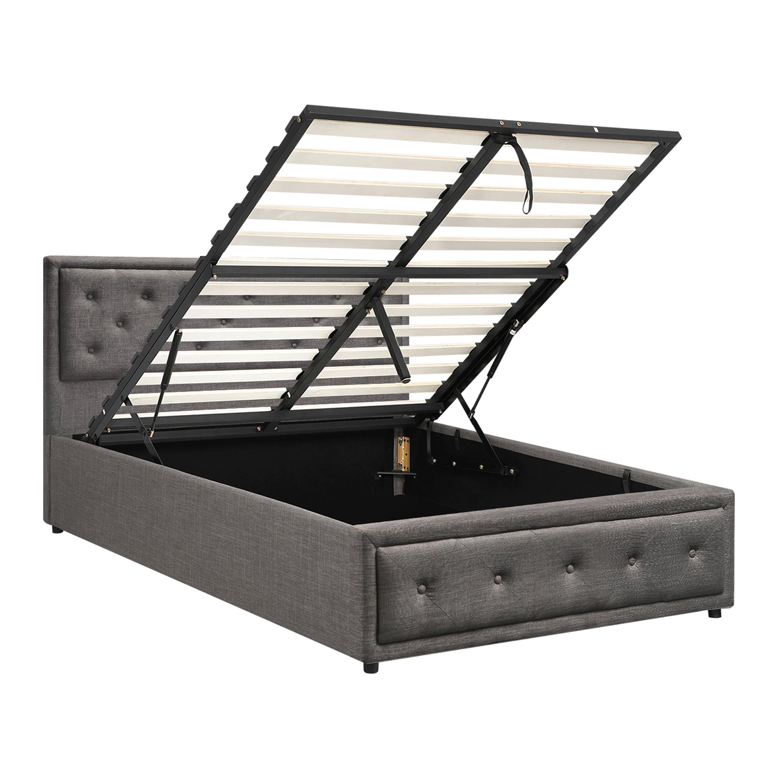 Oikiture Bed Frame King Single Size Gas Lift Base With Storage Grey Fabric - Sunyee