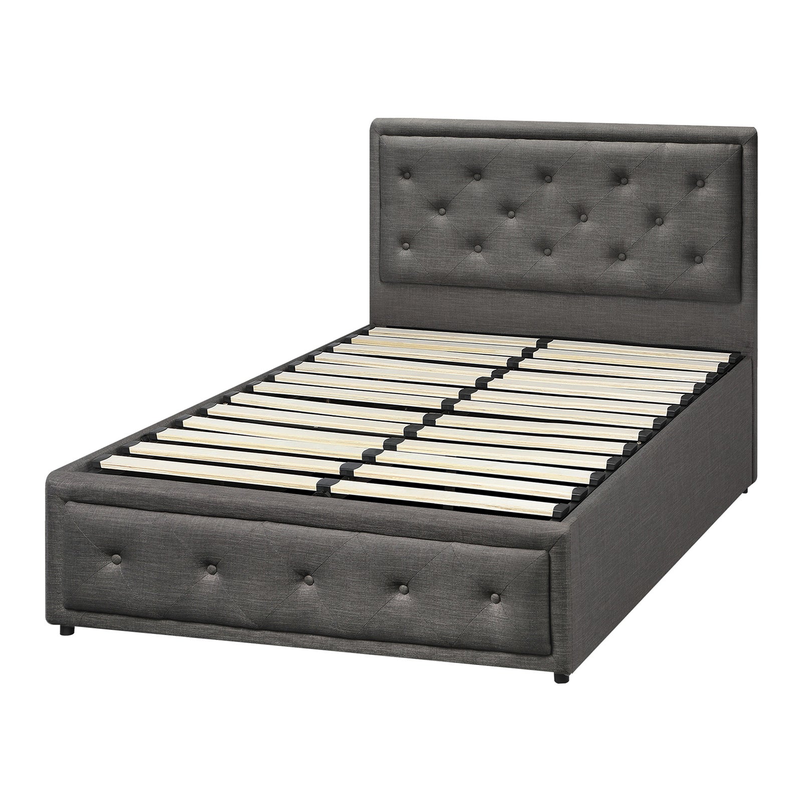 Oikiture Bed Frame King Single Size Gas Lift Base With Storage Grey Fabric - Sunyee