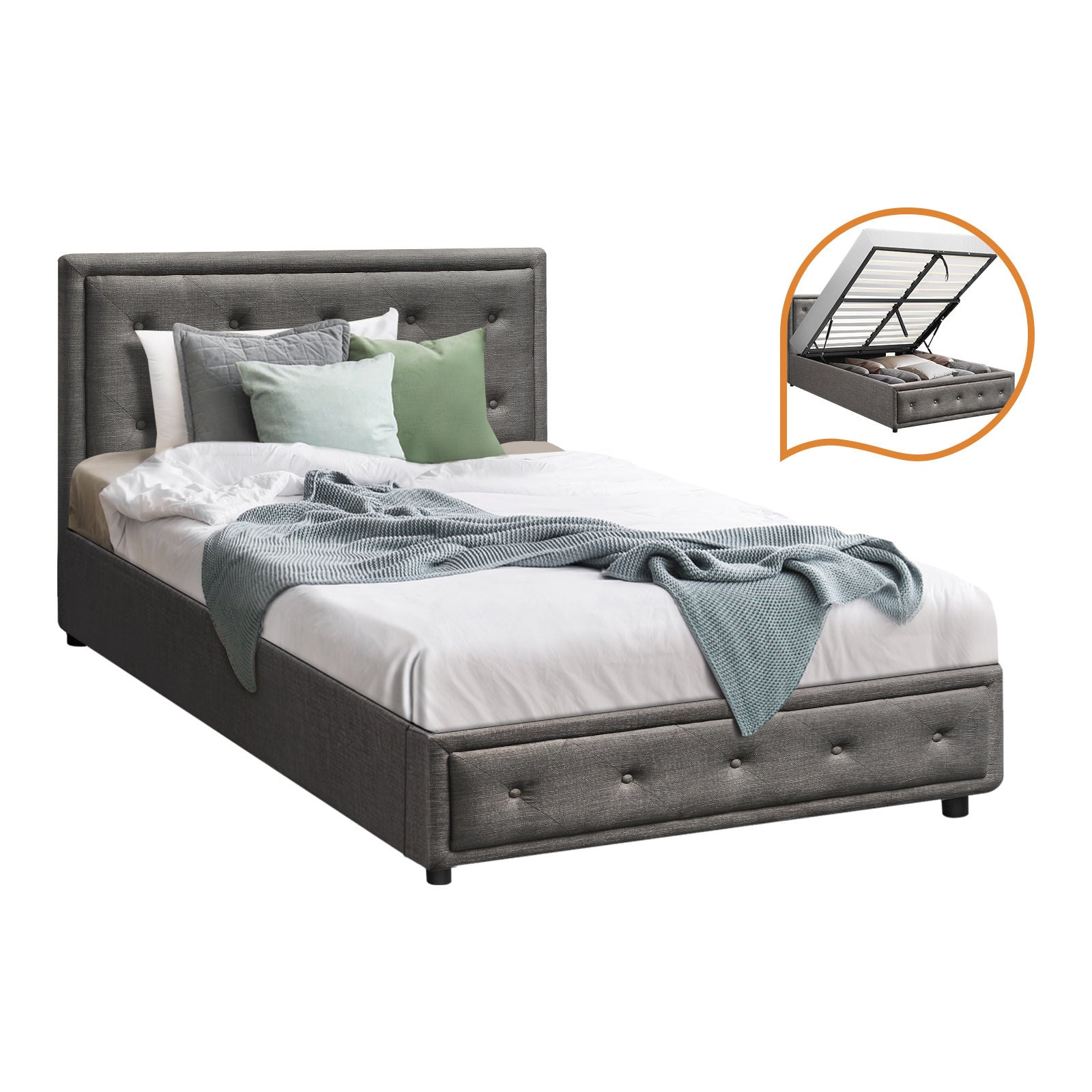 Oikiture Bed Frame Queen Double King Single Size Gas Lift Base With Storage - Sunyee
