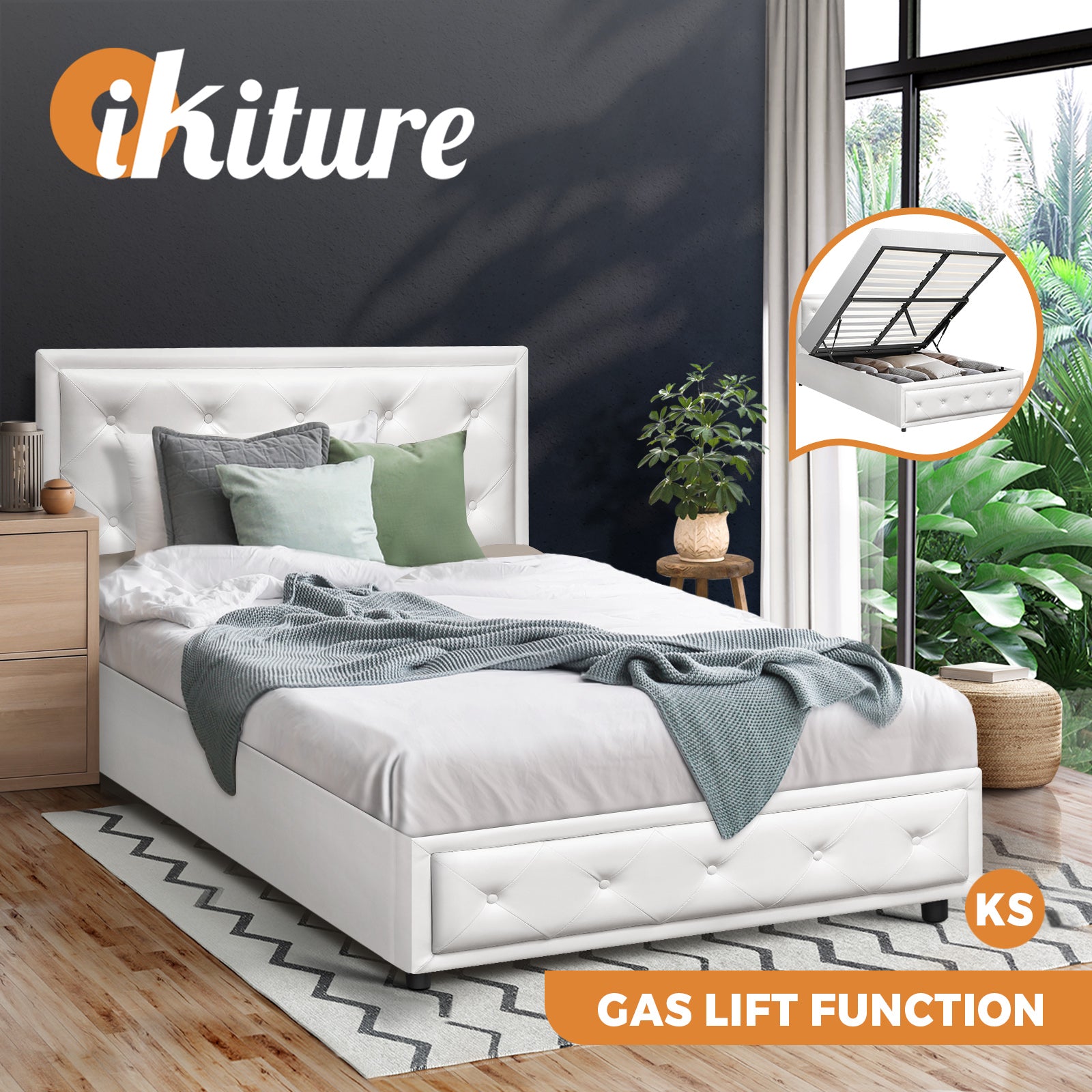 Oikiture Bed Frame Queen Double King Single Size Gas Lift Base With Storage - Sunyee