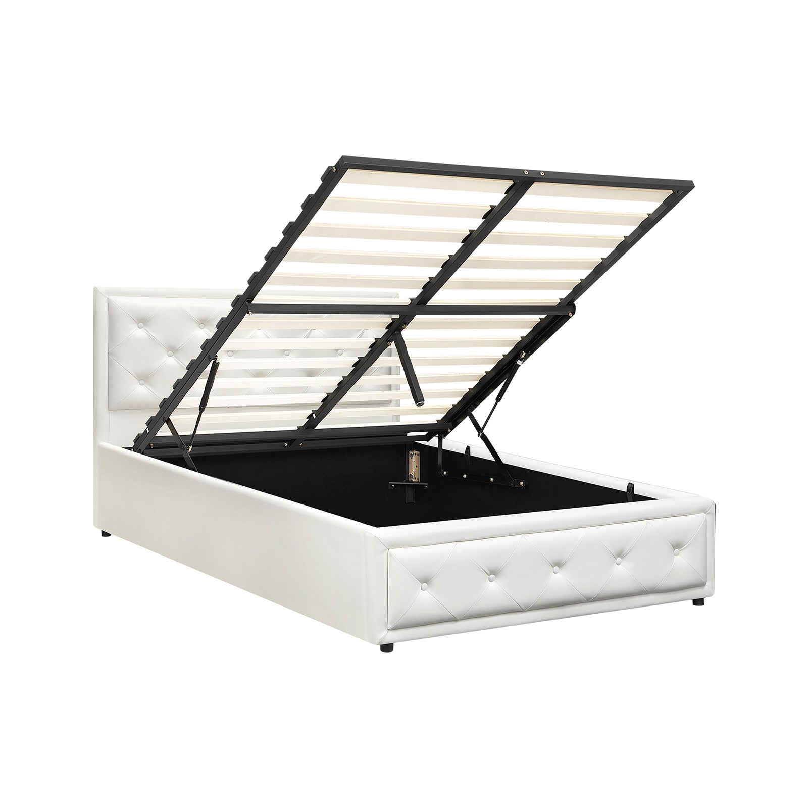 Oikiture Bed Frame King Single Size Gas Lift Base With Storage White Leather - Sunyee