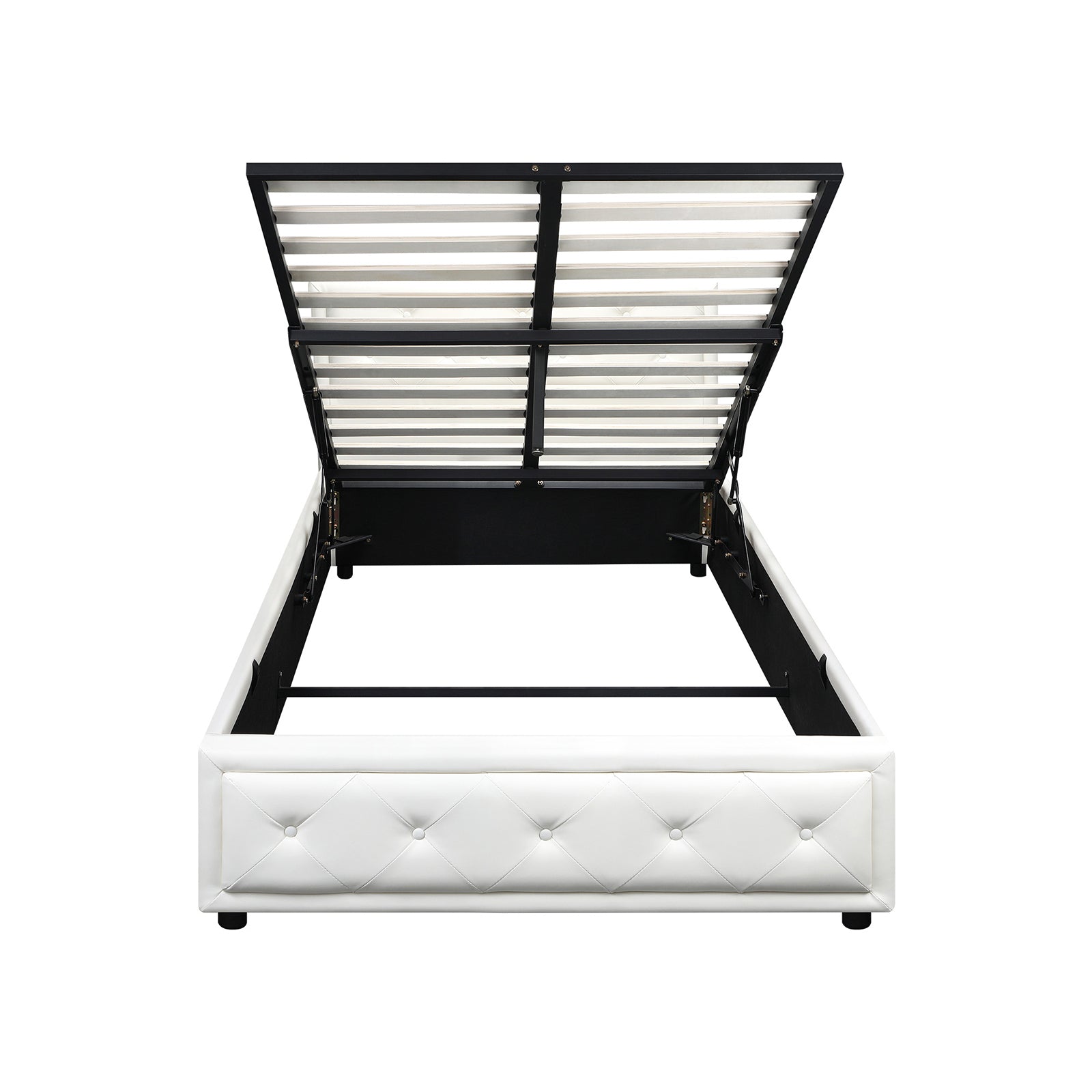 Oikiture Bed Frame King Single Size Gas Lift Base With Storage White Leather - Sunyee