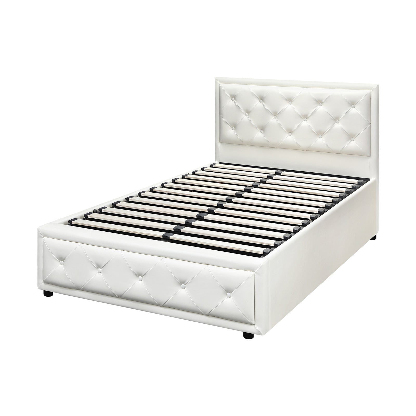 Oikiture Bed Frame King Single Size Gas Lift Base With Storage White Leather - Sunyee