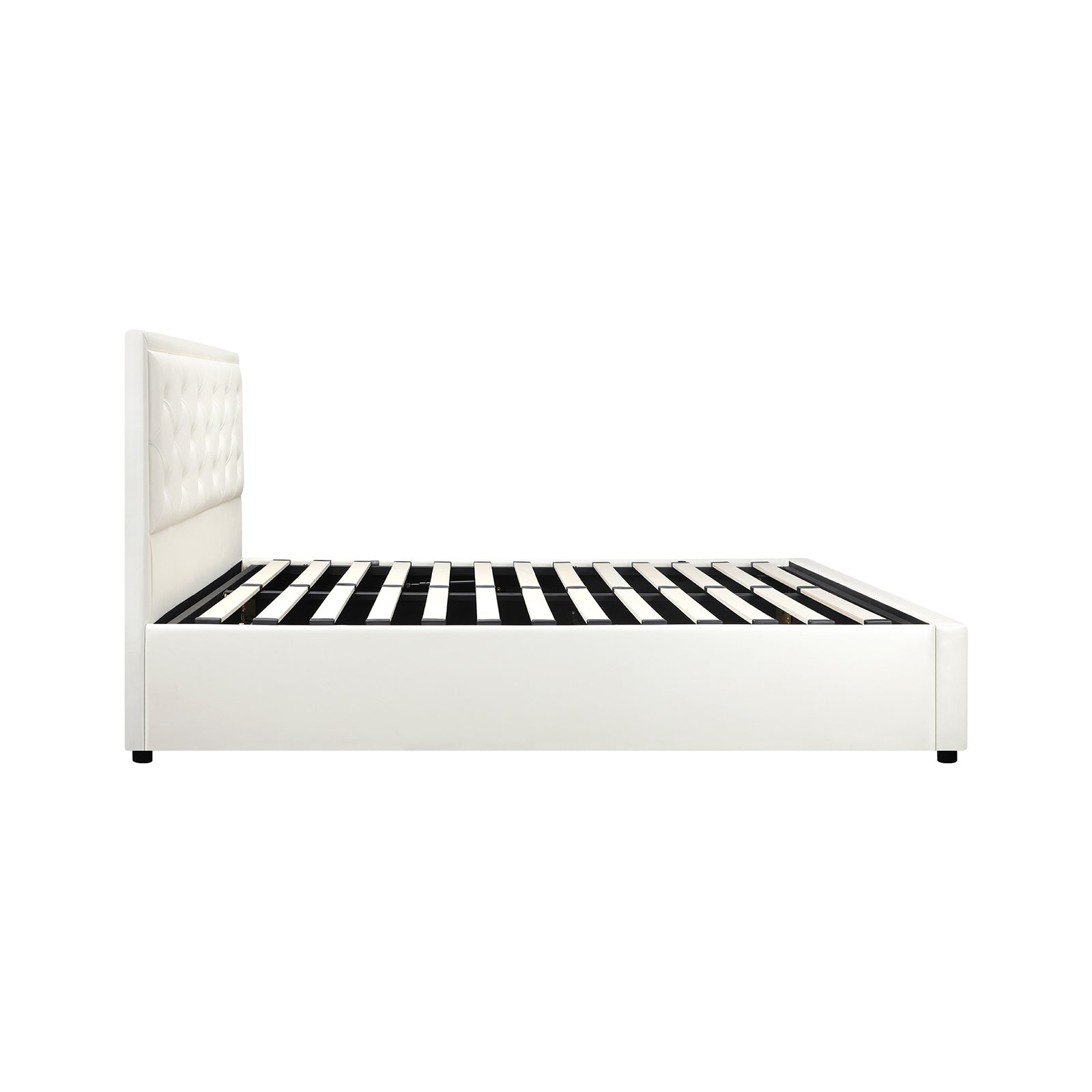 Oikiture Bed Frame King Single Size Gas Lift Base With Storage White Leather - Sunyee