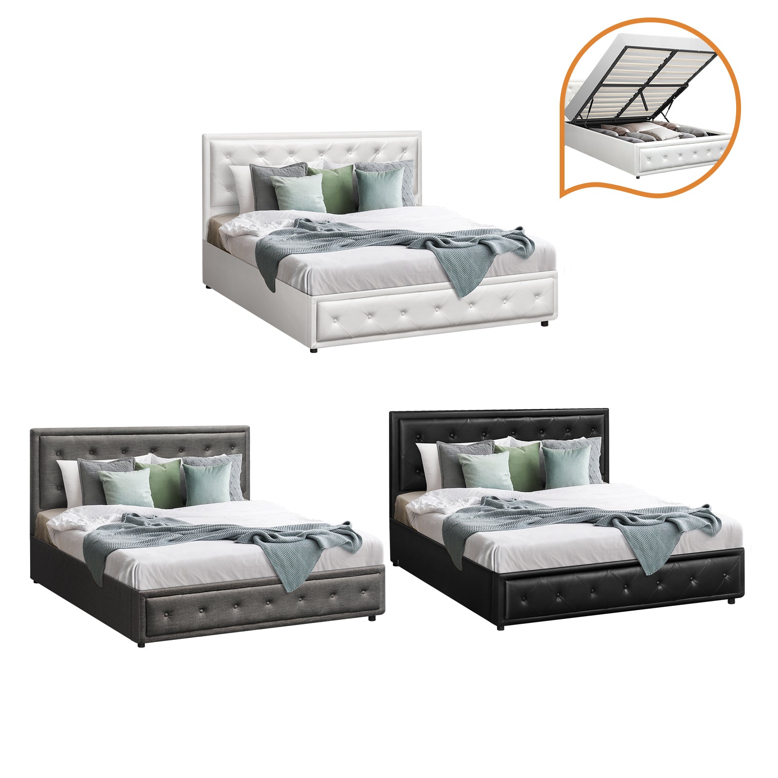 Oikiture Bed Frame Queen Double King Single Size Gas Lift Base With Storage - Sunyee
