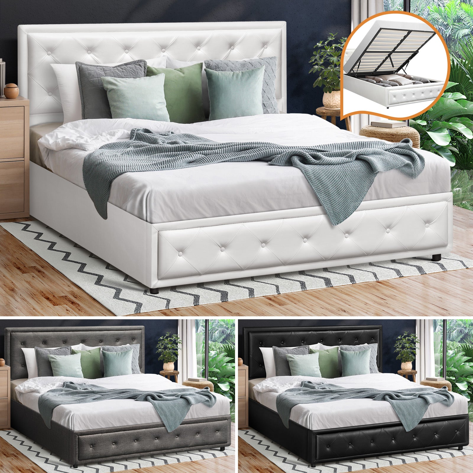 Oikiture Bed Frame Queen Double King Single Size Gas Lift Base With Storage - Sunyee