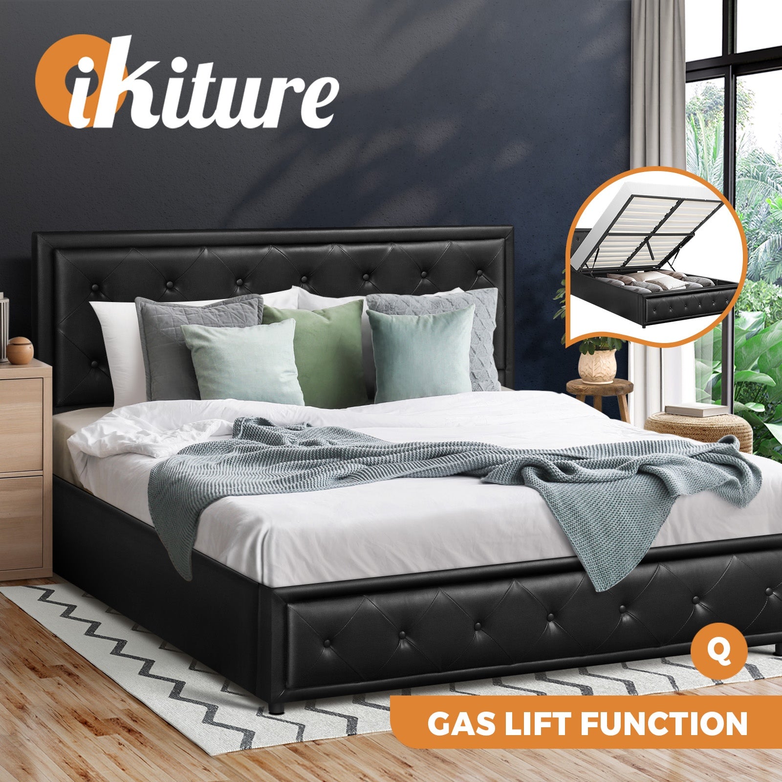 Oikiture Bed Frame Queen Double King Single Gas Lift Bed With Storage - Sunyee