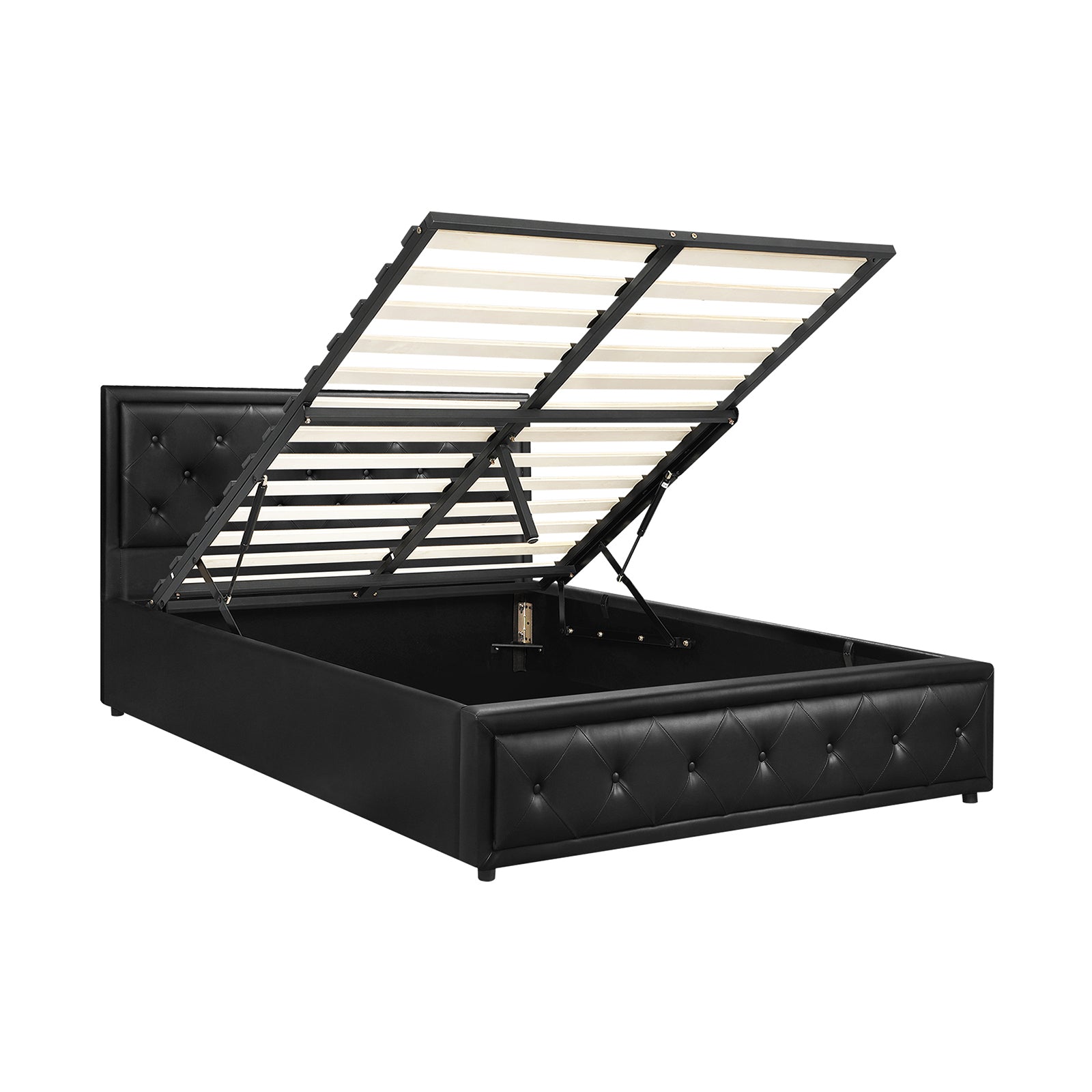 Oikiture Bed Frame Queen Size Gas Lift Base With Storage Black Leather - Sunyee