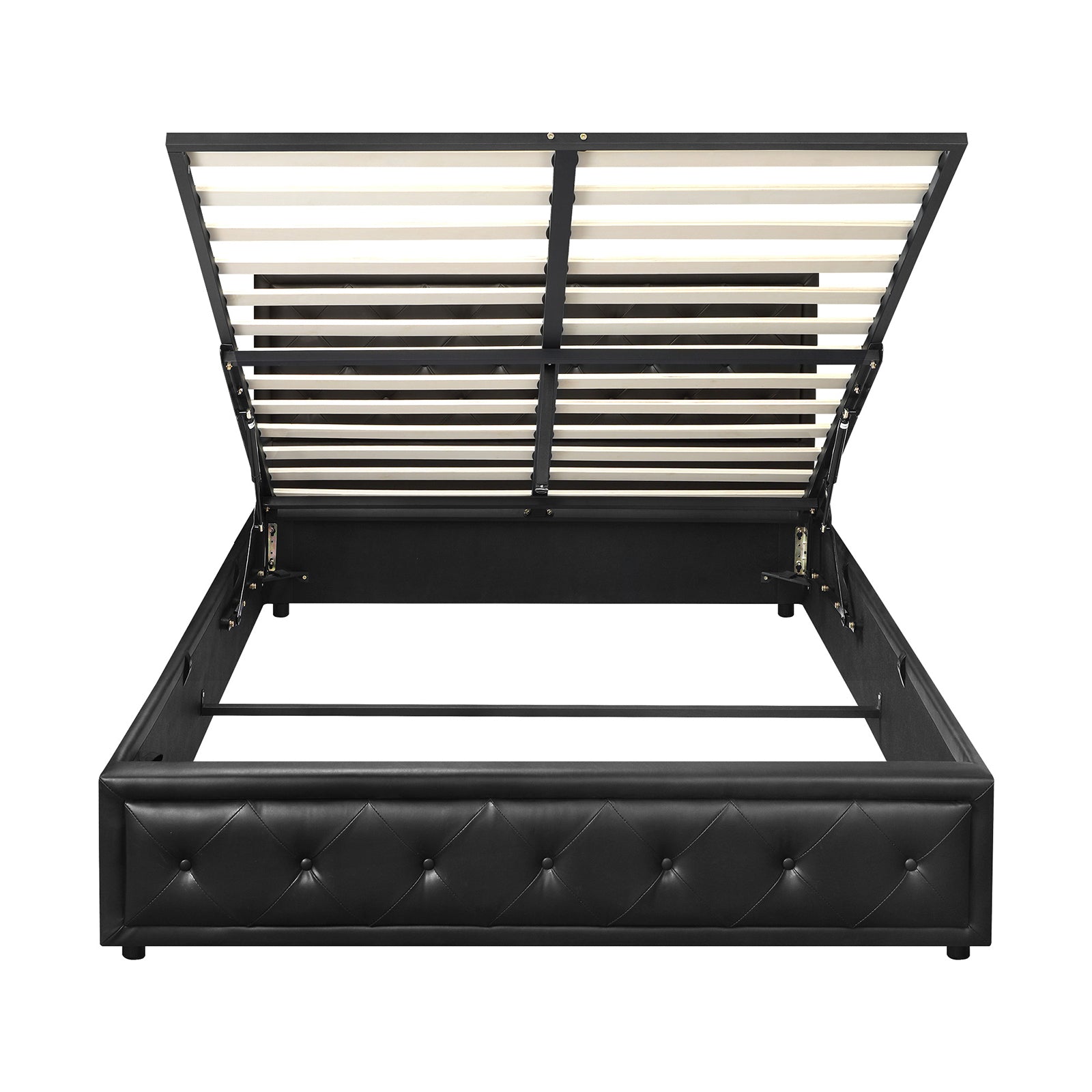 Oikiture Bed Frame Queen Size Gas Lift Base With Storage Black Leather - Sunyee