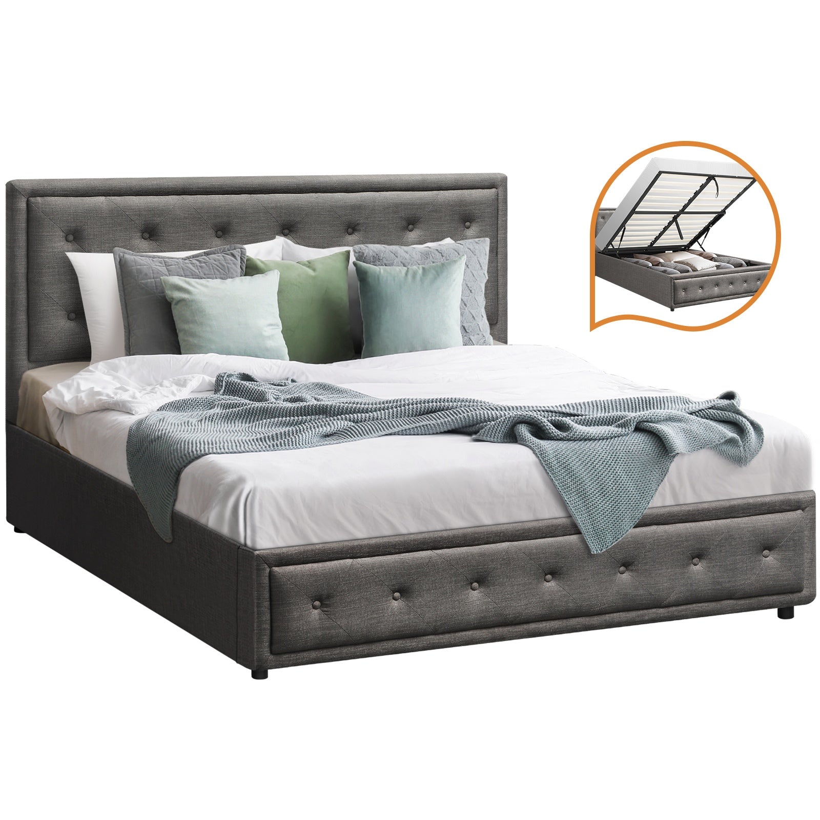 Oikiture Bed Frame Queen Double King Single Gas Lift Bed With Storage - Sunyee