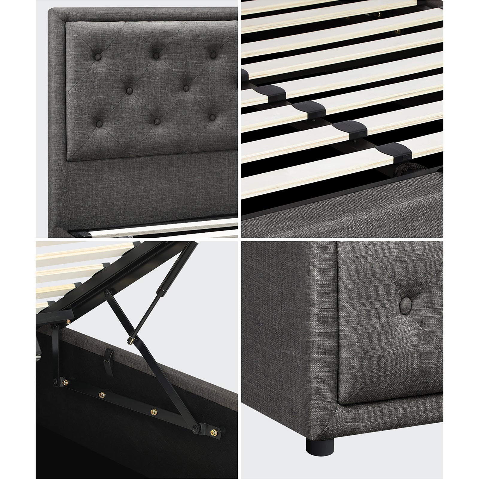 Oikiture Bed Frame Queen Size Gas Lift Base With Storage Grey Fabric - Sunyee