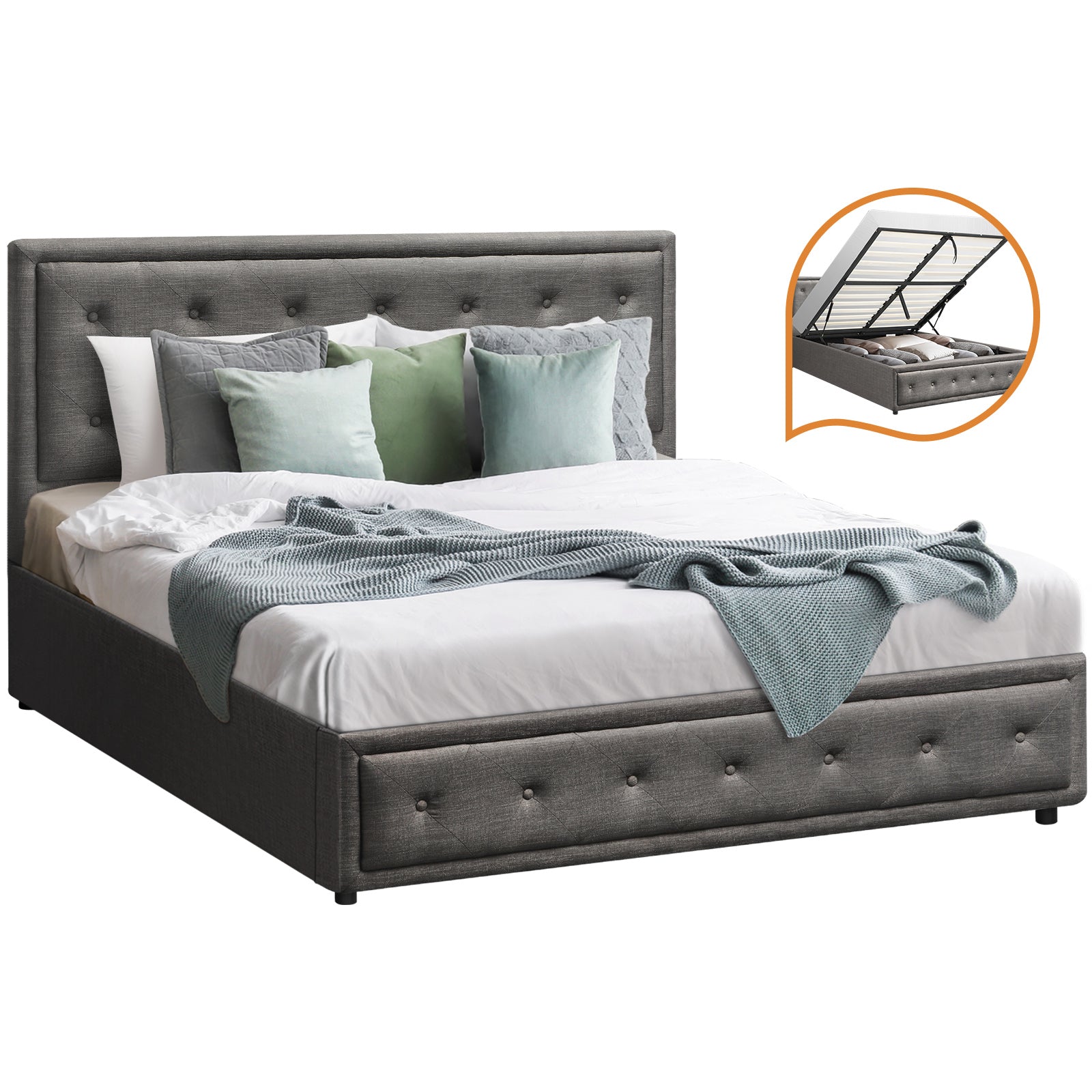 Oikiture Bed Frame Queen Double King Single Size Gas Lift Base With Storage - Sunyee
