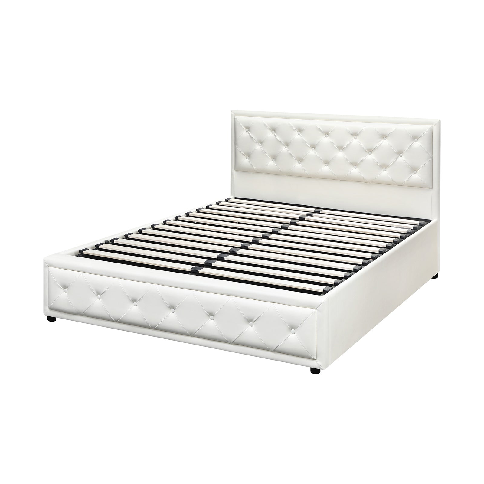 Oikiture Bed Frame Queen Size Gas Lift Base With Storage White Leather - Sunyee