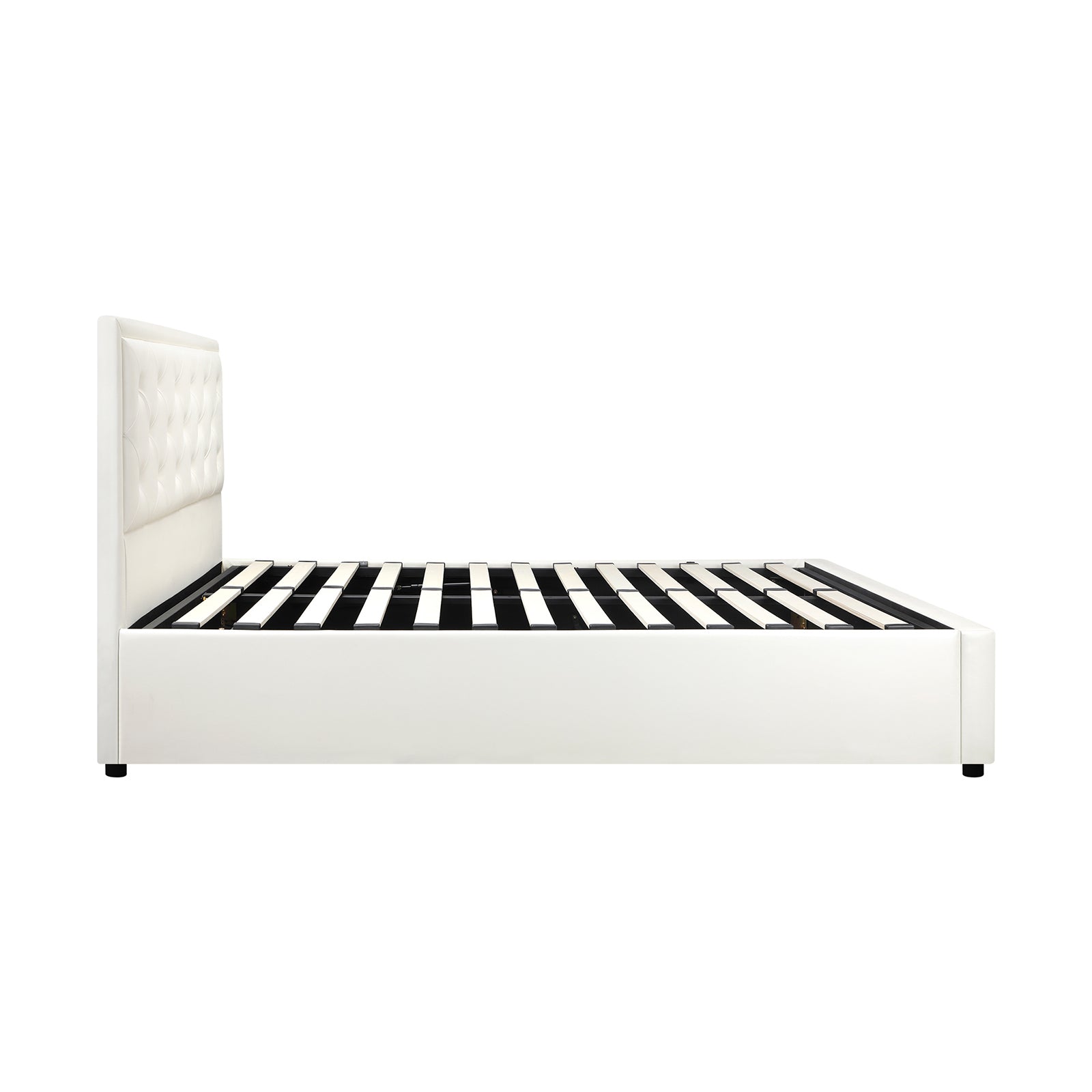 Oikiture Bed Frame Queen Size Gas Lift Base With Storage White Leather - Sunyee