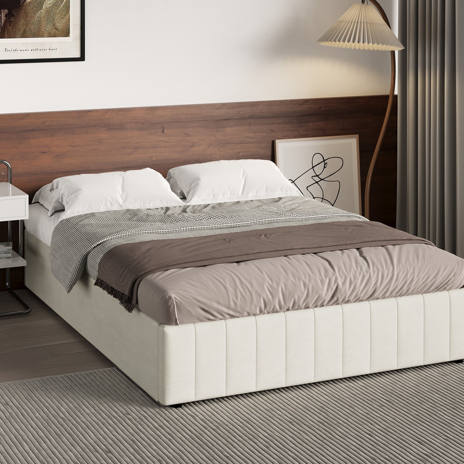 Oikiture Bed Frame Queen Double King Single Gas Lift Storage Base Velvet FURB - Sunyee