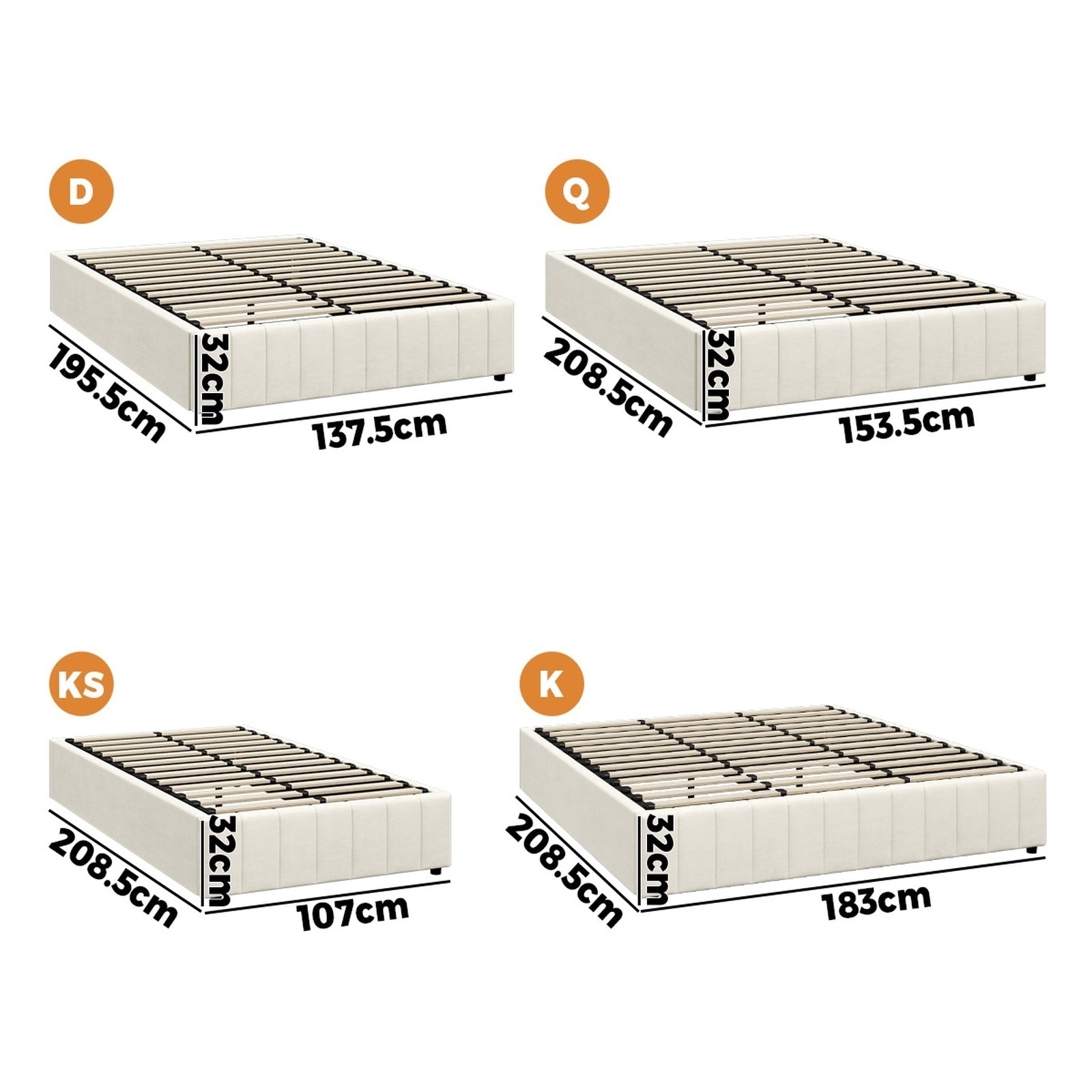 Oikiture Bed Frame Queen Double King Single Gas Lift Storage Base Velvet FURB - Sunyee