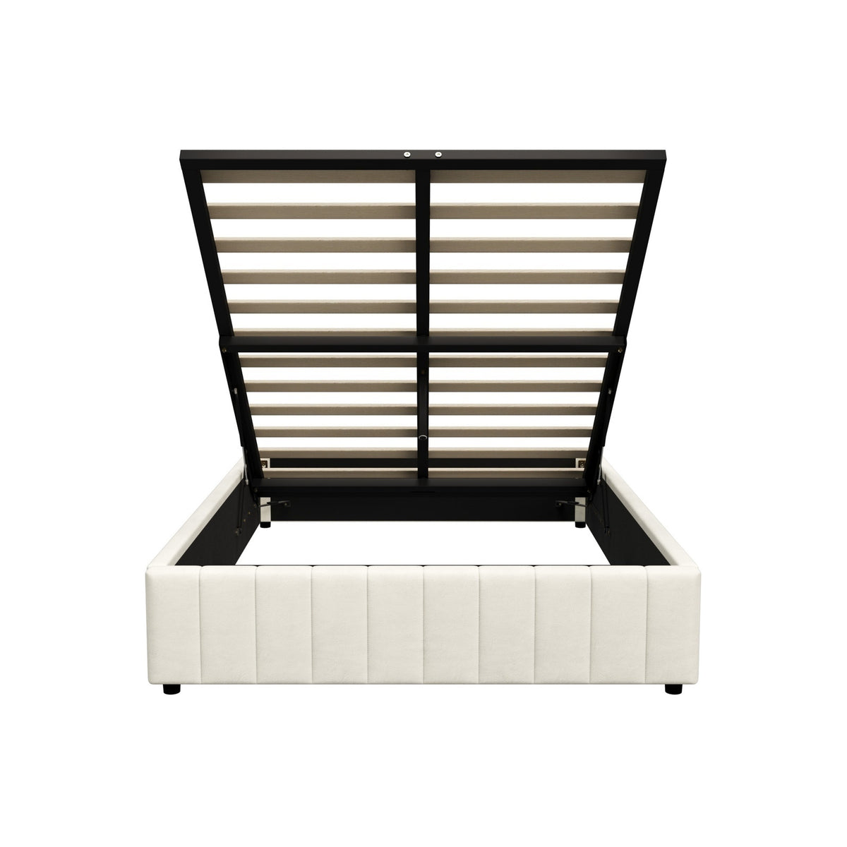 Oikiture Bed Frame Double Size Gas Lift Storage Base Velvet Cream FURB - Sunyee