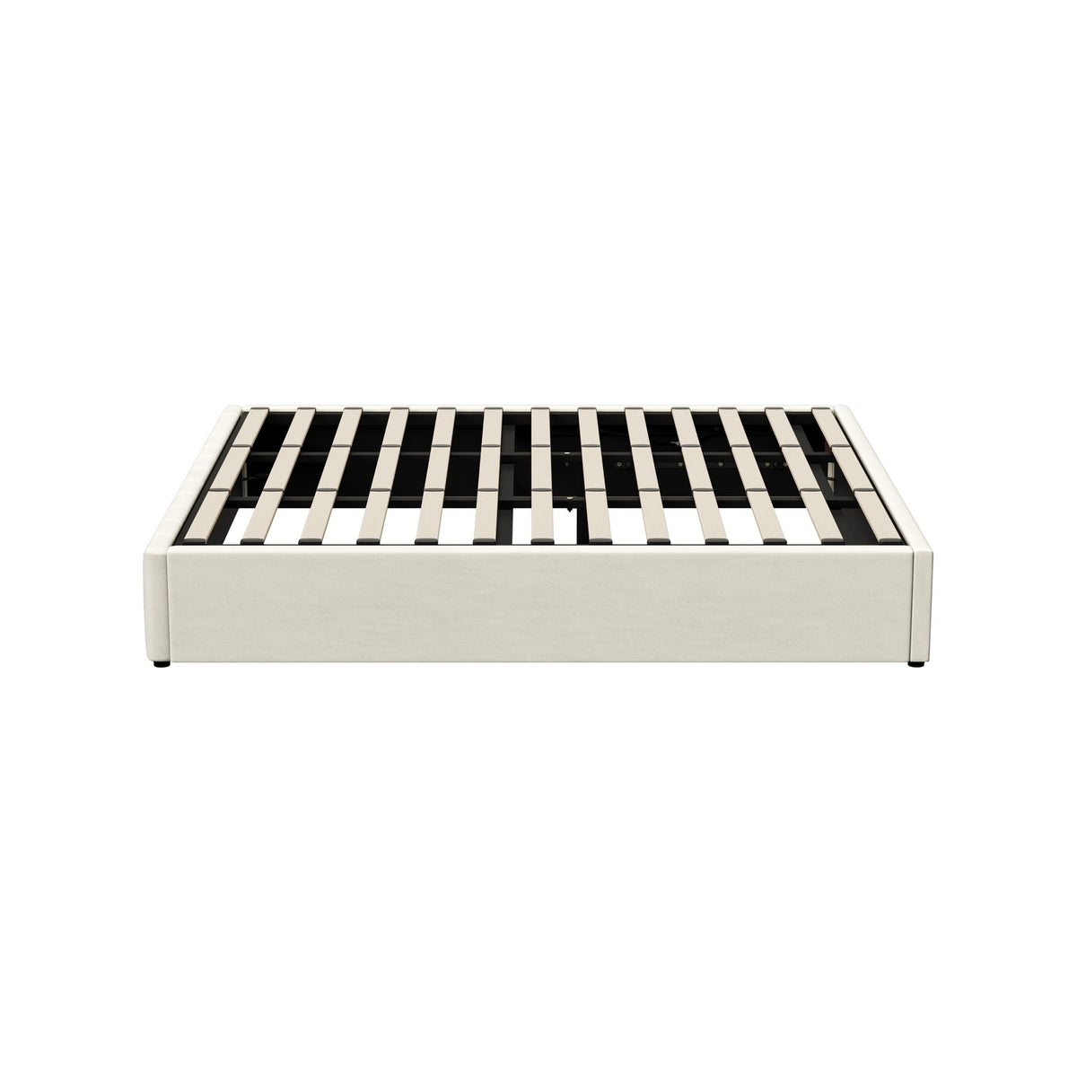 Oikiture Bed Frame King Size Gas Lift Storage Base Velvet Cream FURB - Sunyee