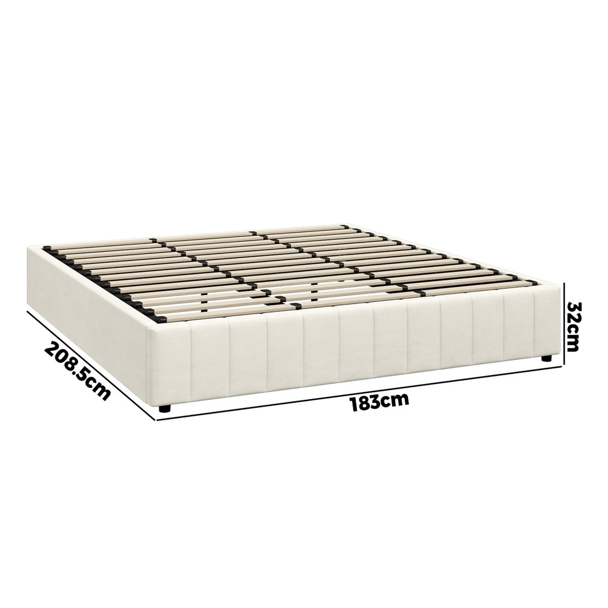 Oikiture Bed Frame King Size Gas Lift Storage Base Velvet Cream FURB - Sunyee