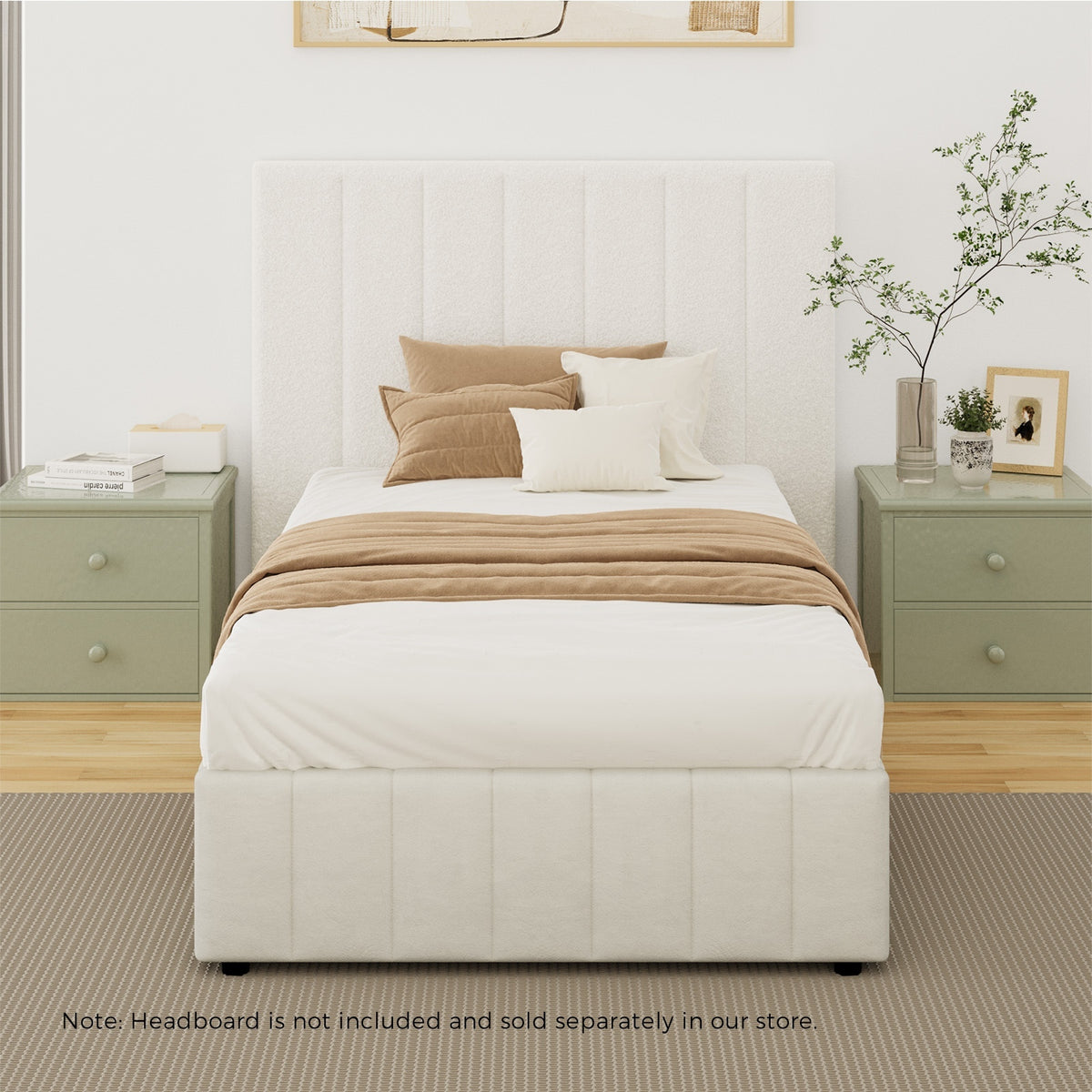 Oikiture Bed Frame King Single Gas Lift Storage Base Velvet Cream FURB - Sunyee