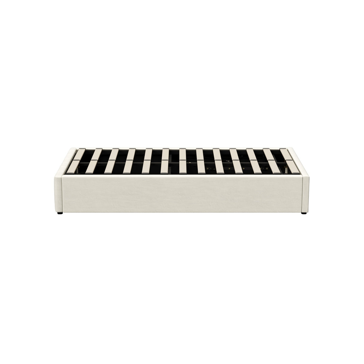 Oikiture Bed Frame King Single Gas Lift Storage Base Velvet Cream FURB - Sunyee