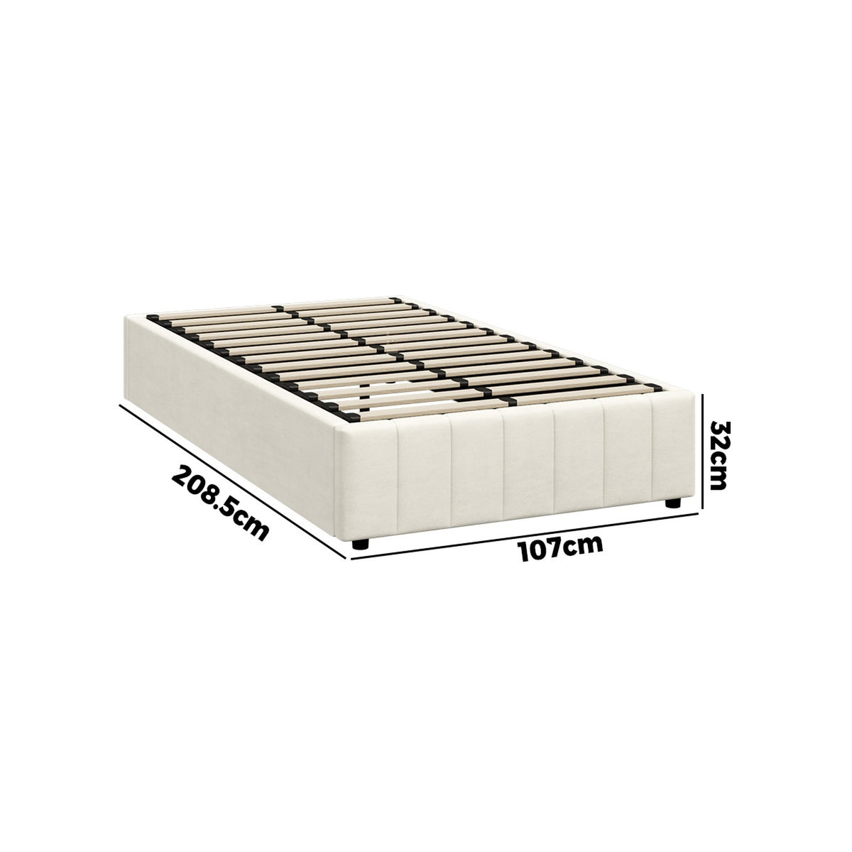 Oikiture Bed Frame King Single Gas Lift Storage Base Velvet Cream FURB - Sunyee