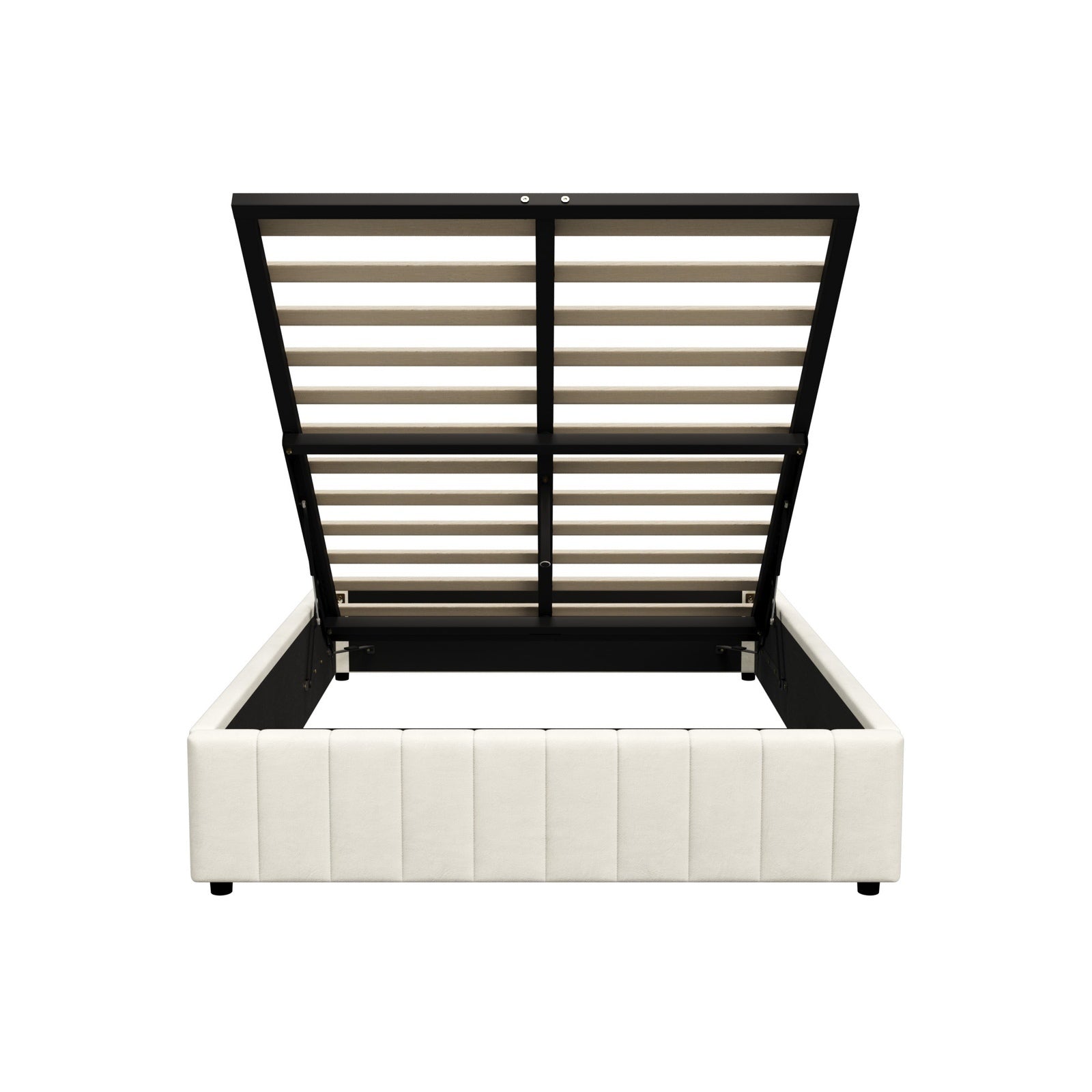 Oikiture Bed Frame Queen Size Gas Lift Storage Base Velvet Cream FURB - Sunyee