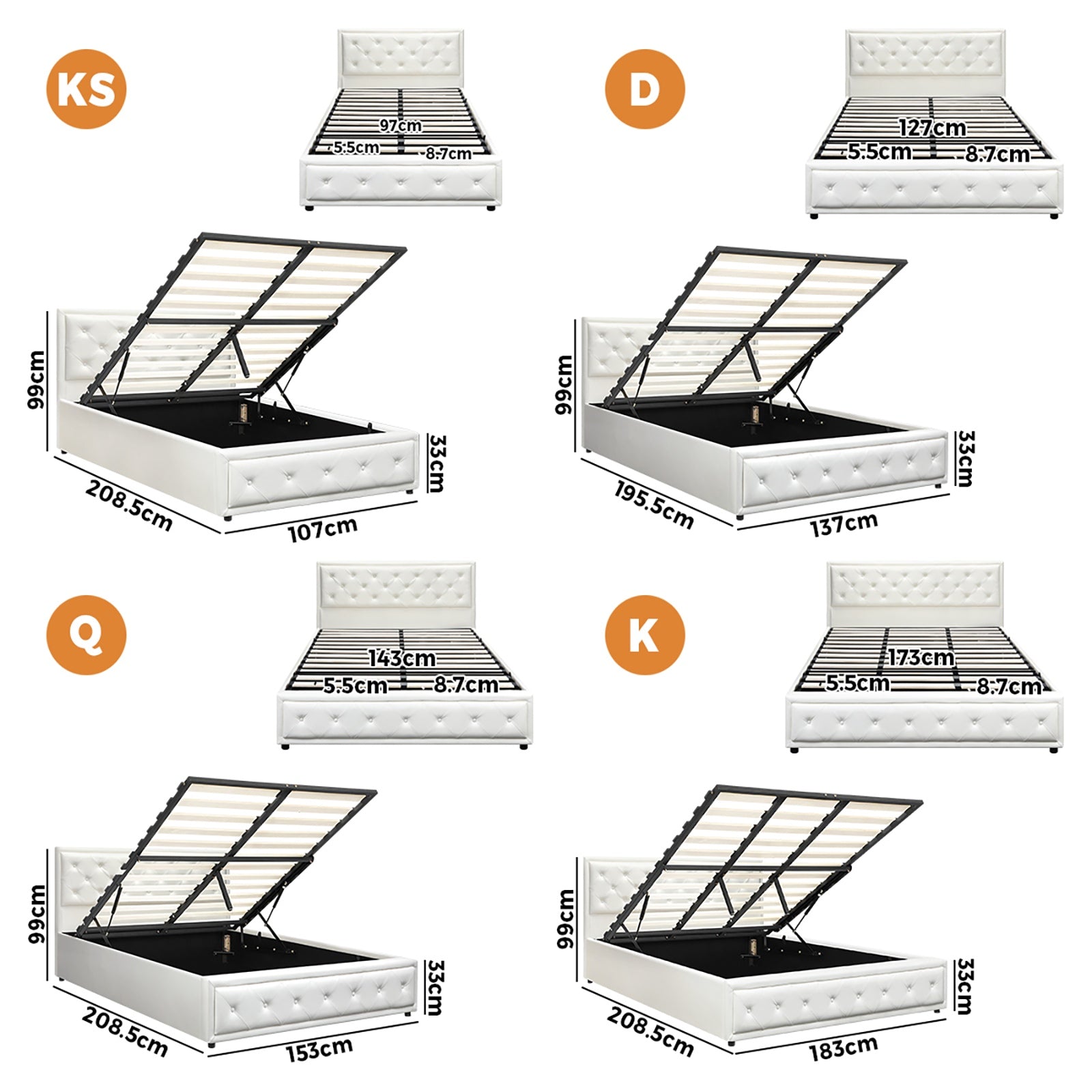 Oikiture Bed Frame Queen Double King Single Gas Lift Bed With Storage - Sunyee