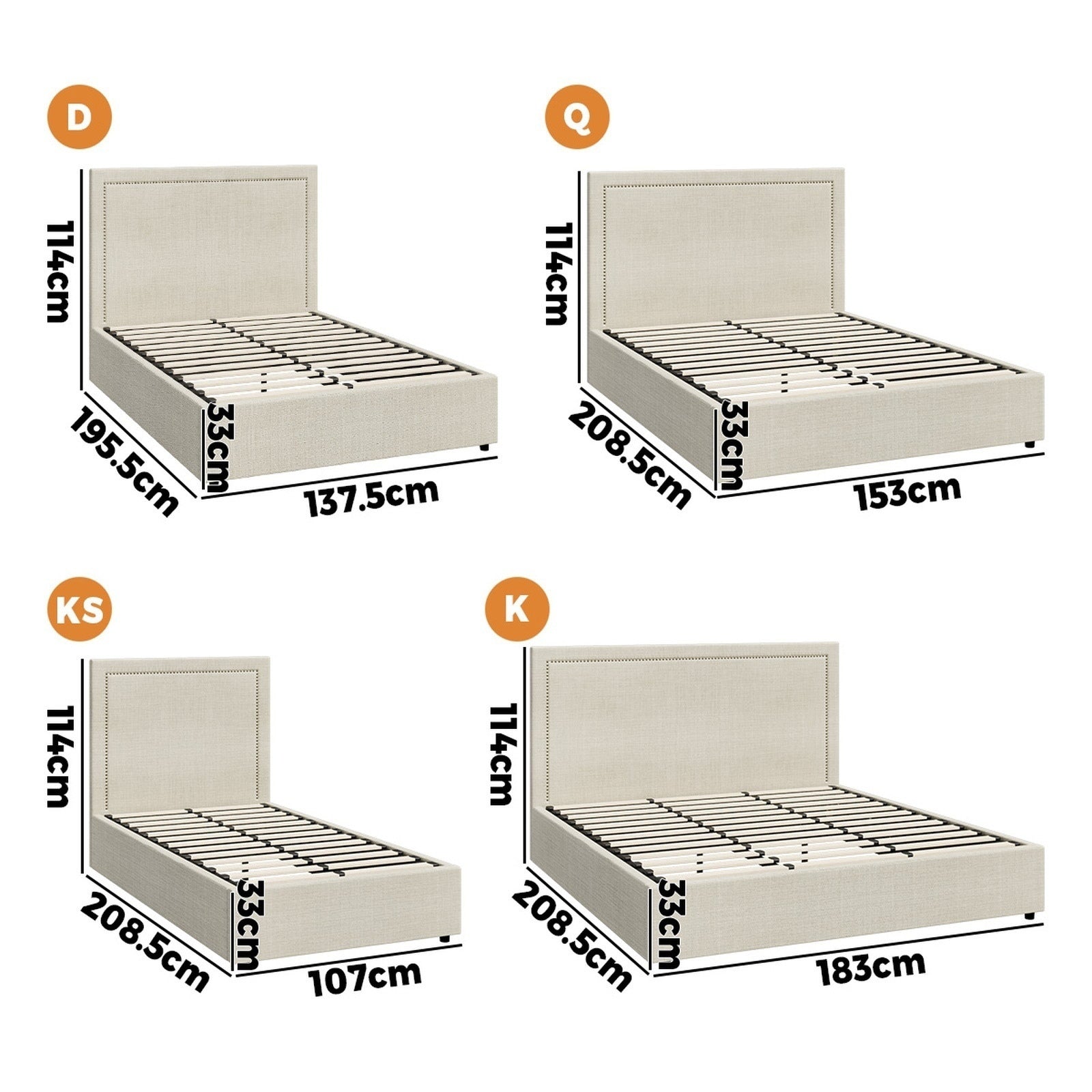 Oikiture Bed Frame Queen Double King Single Gas Lift Storage Beds - Sunyee