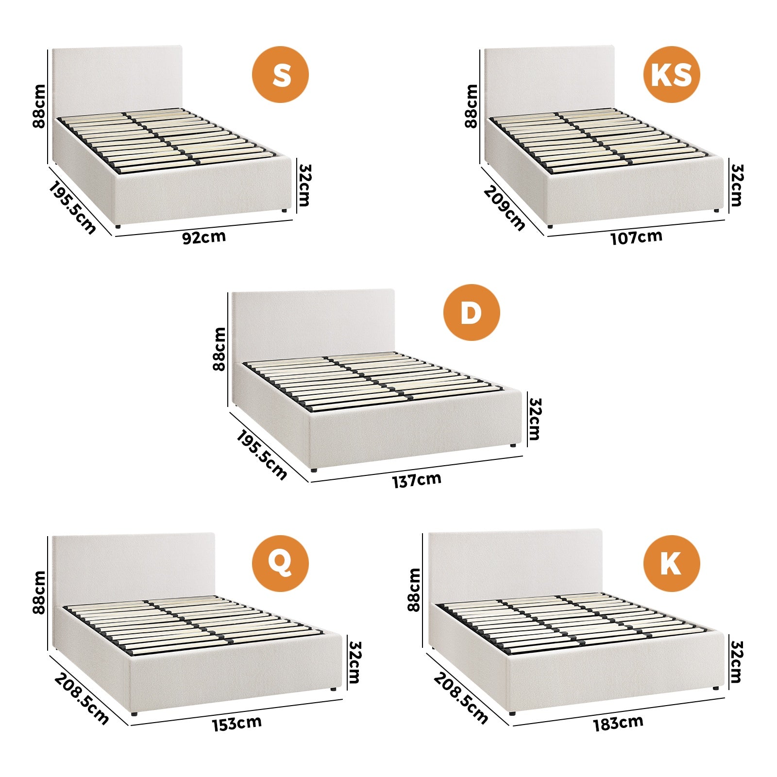 Oikiture Bed Frame Queen Double King Single Gas Lift Storage Beds - Sunyee