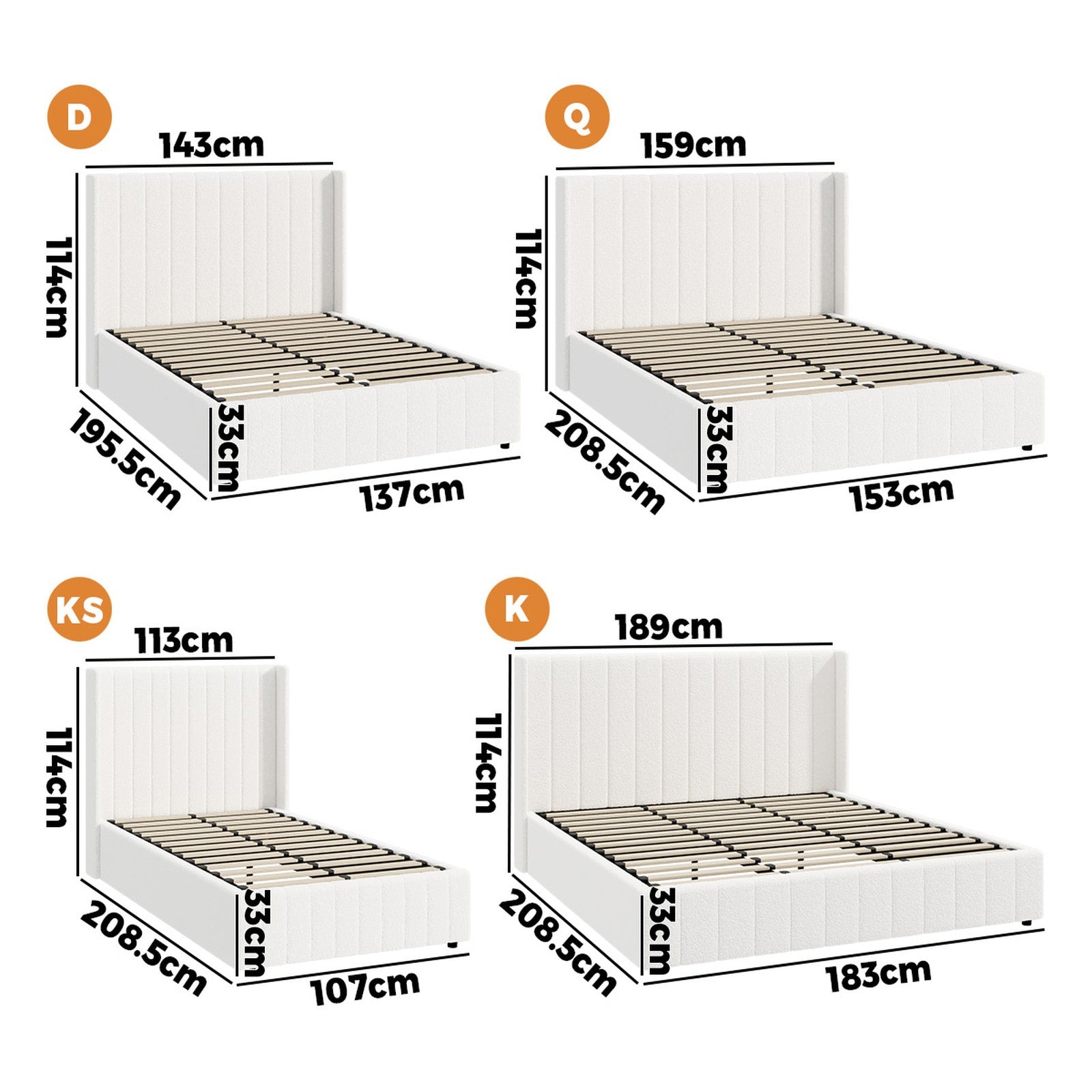 Oikiture Bed Frame Queen Double King Single Gas Lift Storage Beds - Sunyee