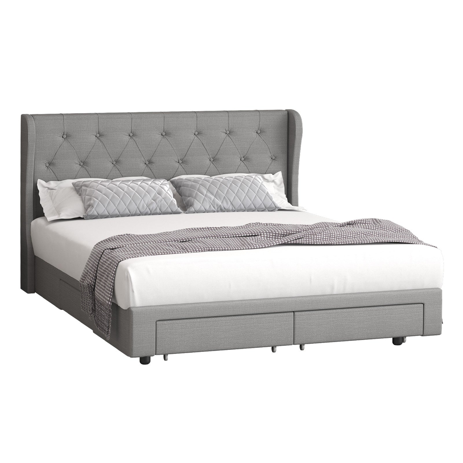 Oikiture Bed Frame King Size Base With Storage Drawers - Sunyee