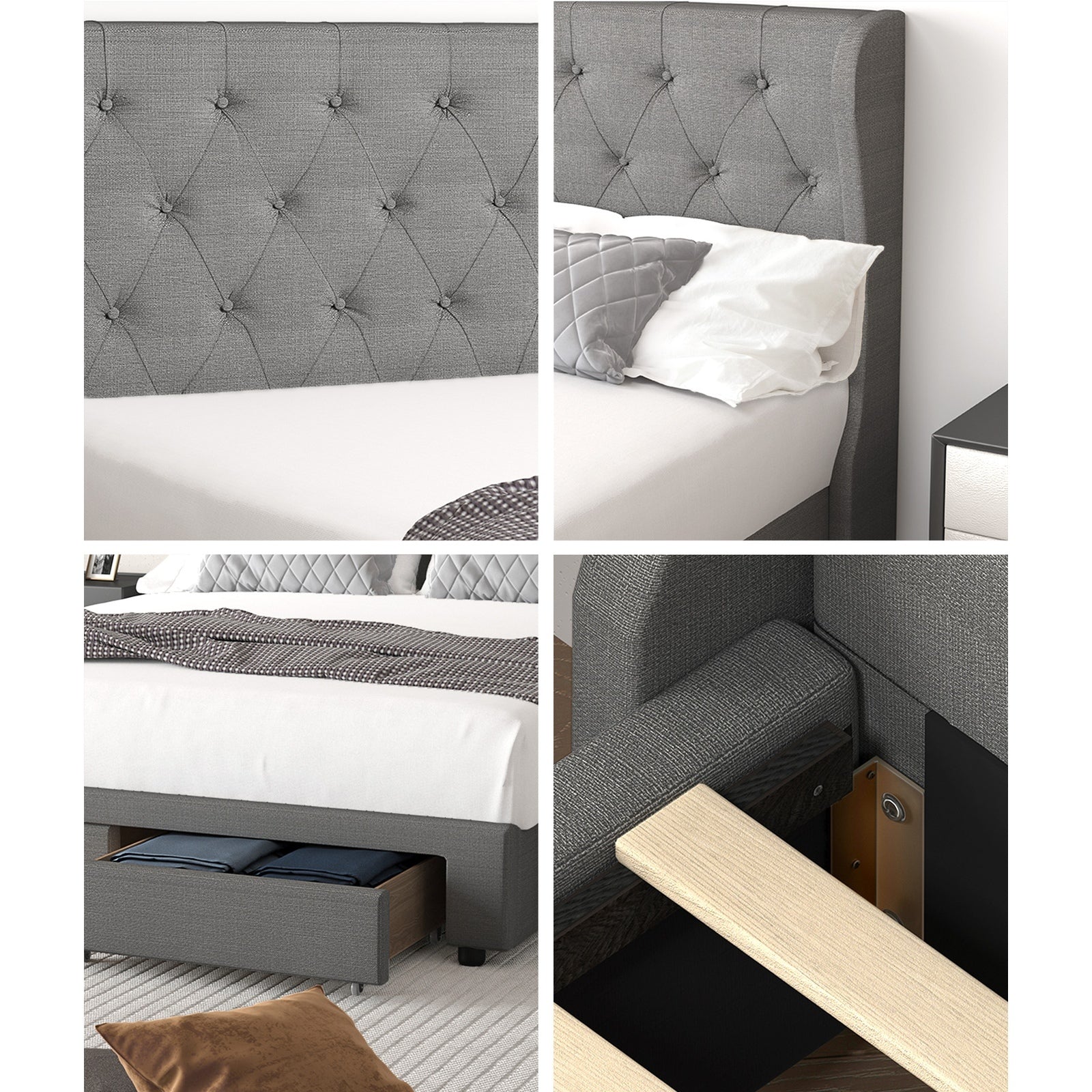 Oikiture Bed Frame Queen Size Base With Storage Drawers - Sunyee