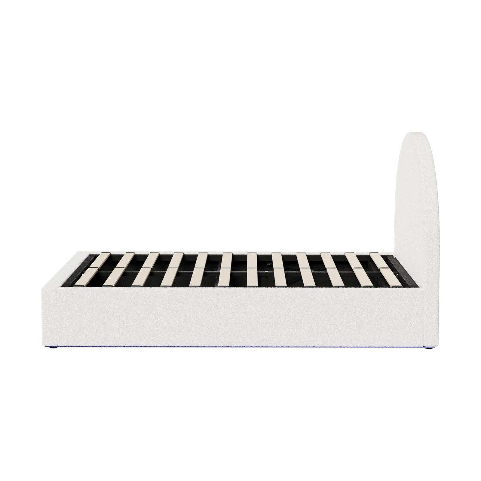 Oikiture Bed Frame Queen Size With Gas Lift Storage Base LED Lights Boucle White
