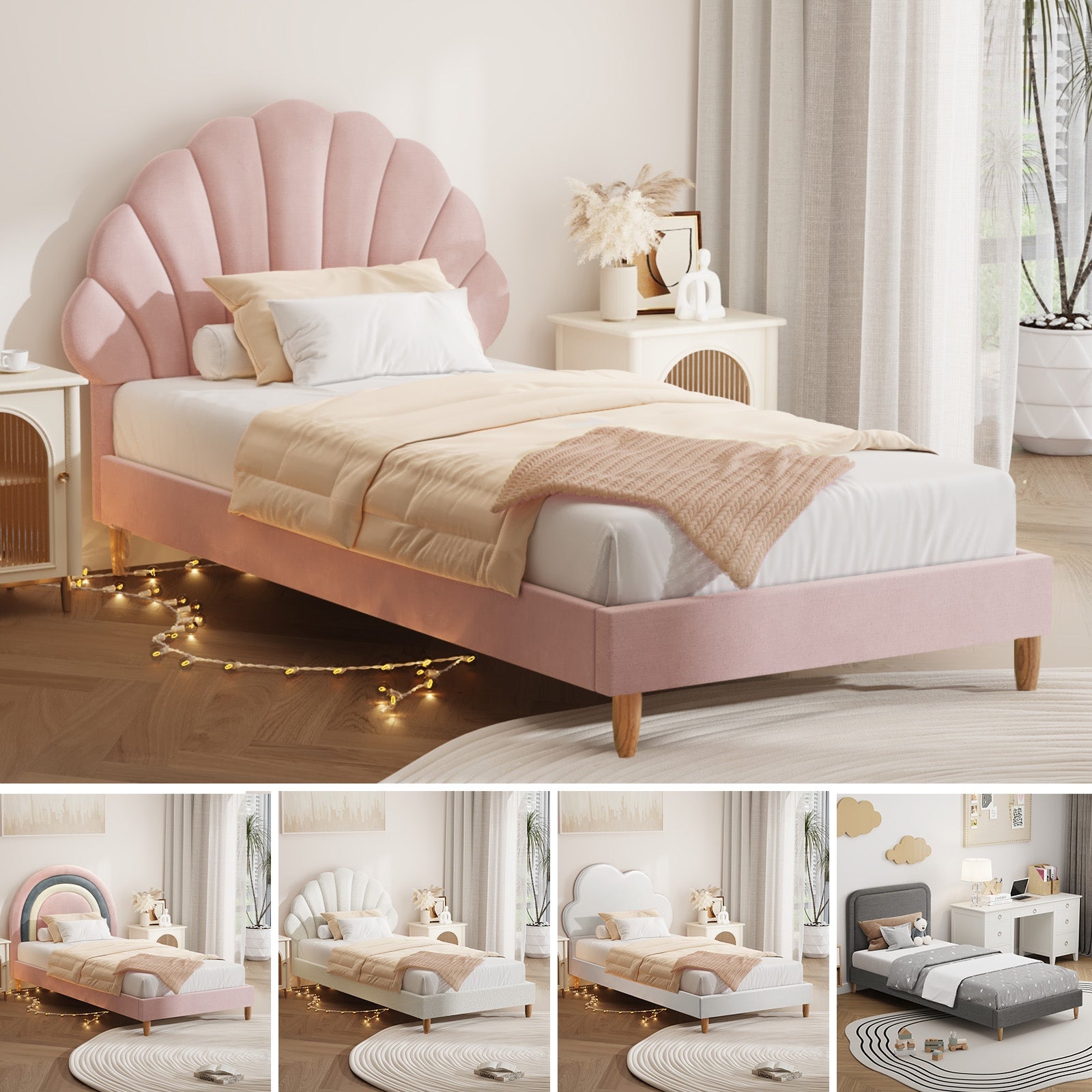 Oikiture Kids Bed Frame Single Size Bed Base Platform - Sunyee