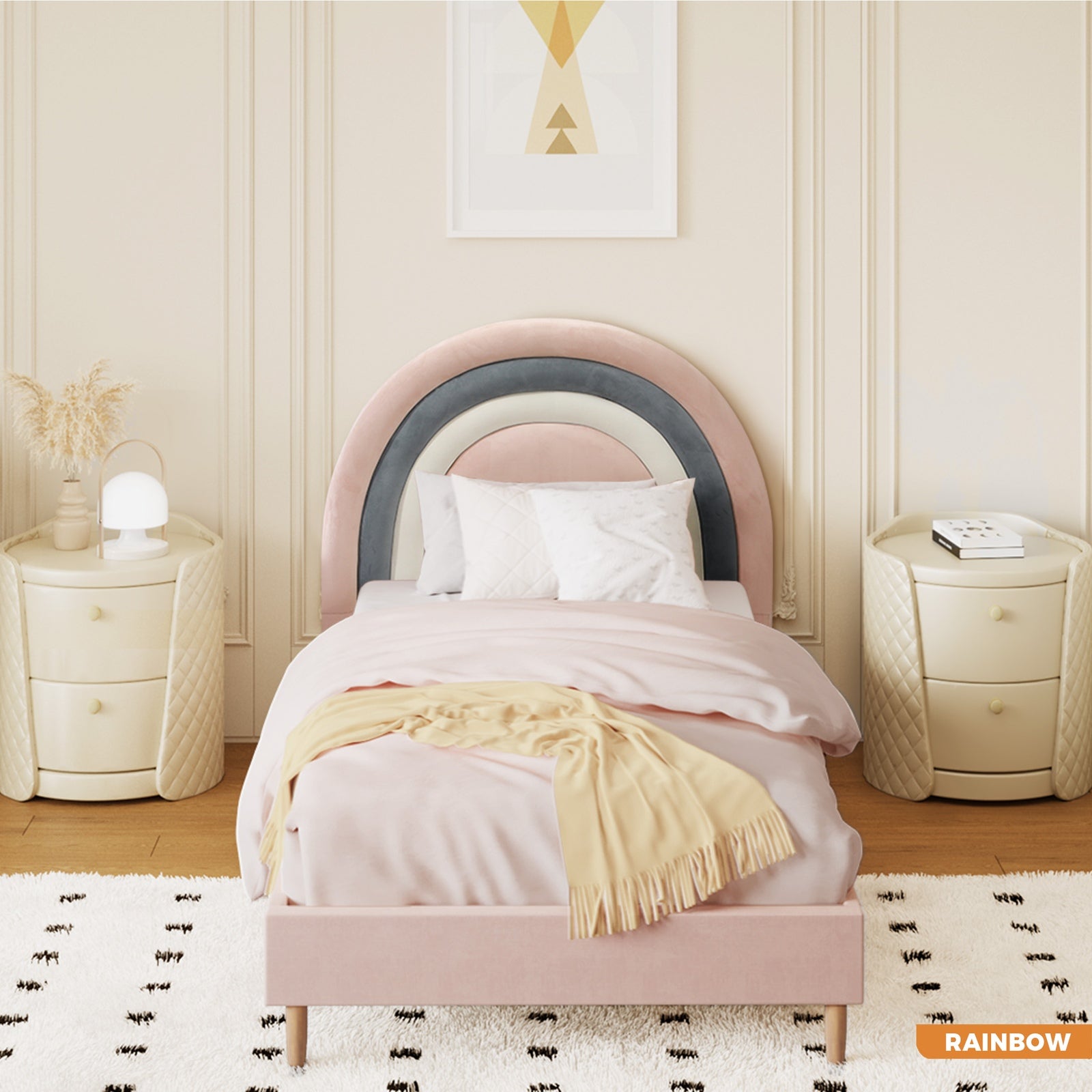 Oikiture Kids Bed Frame Single Size Bed Base Platform - Sunyee