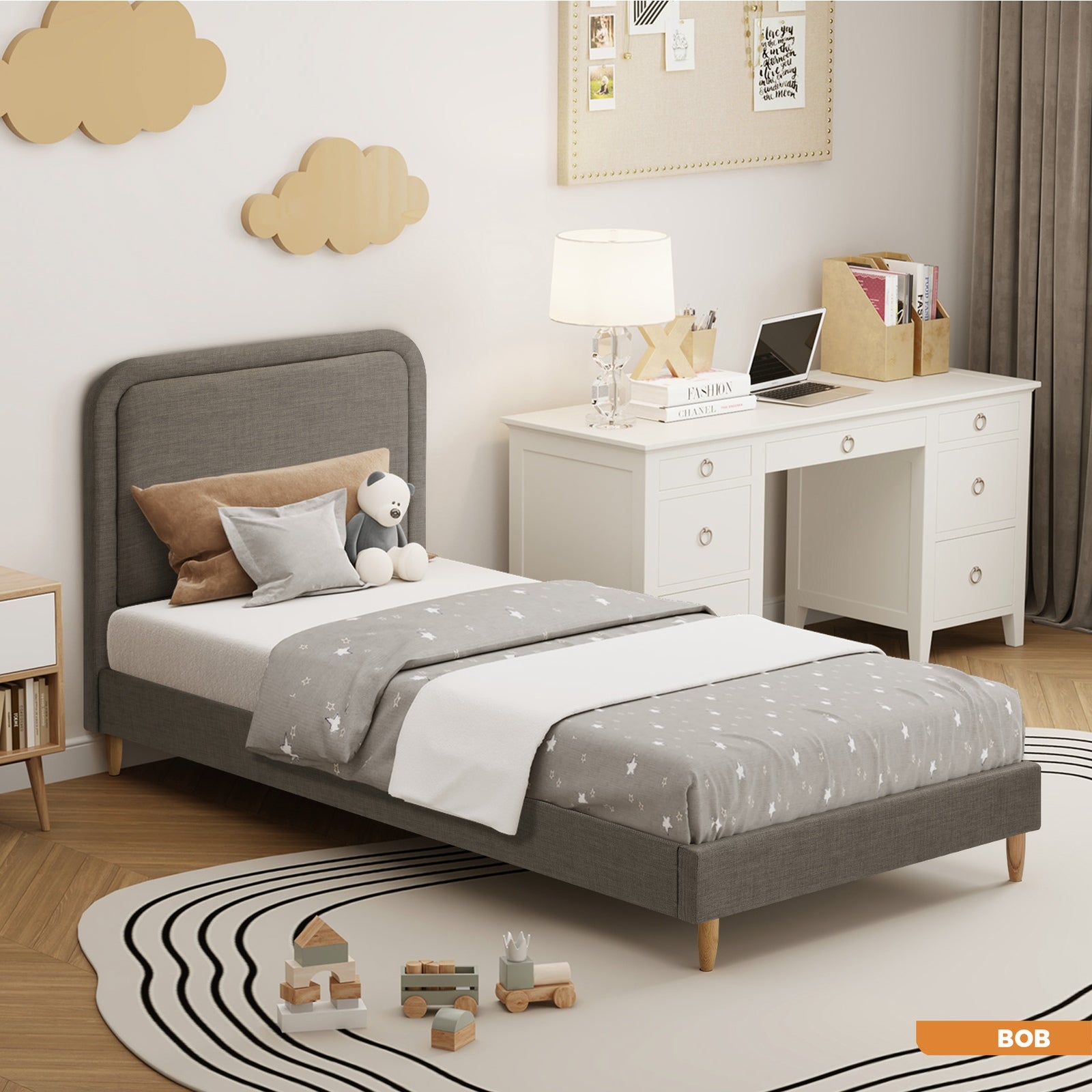 Oikiture Kids Bed Frame Single Size Bed Base Platform