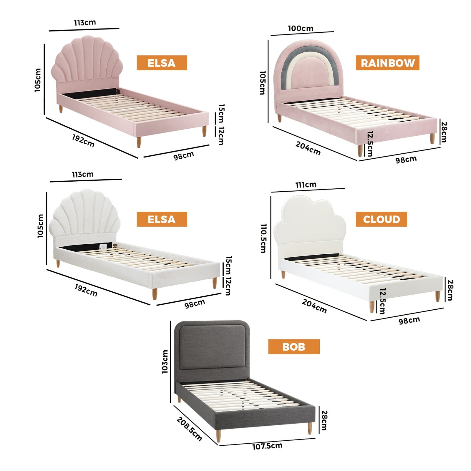 Oikiture Kids Bed Frame Single Size Bed Base Platform