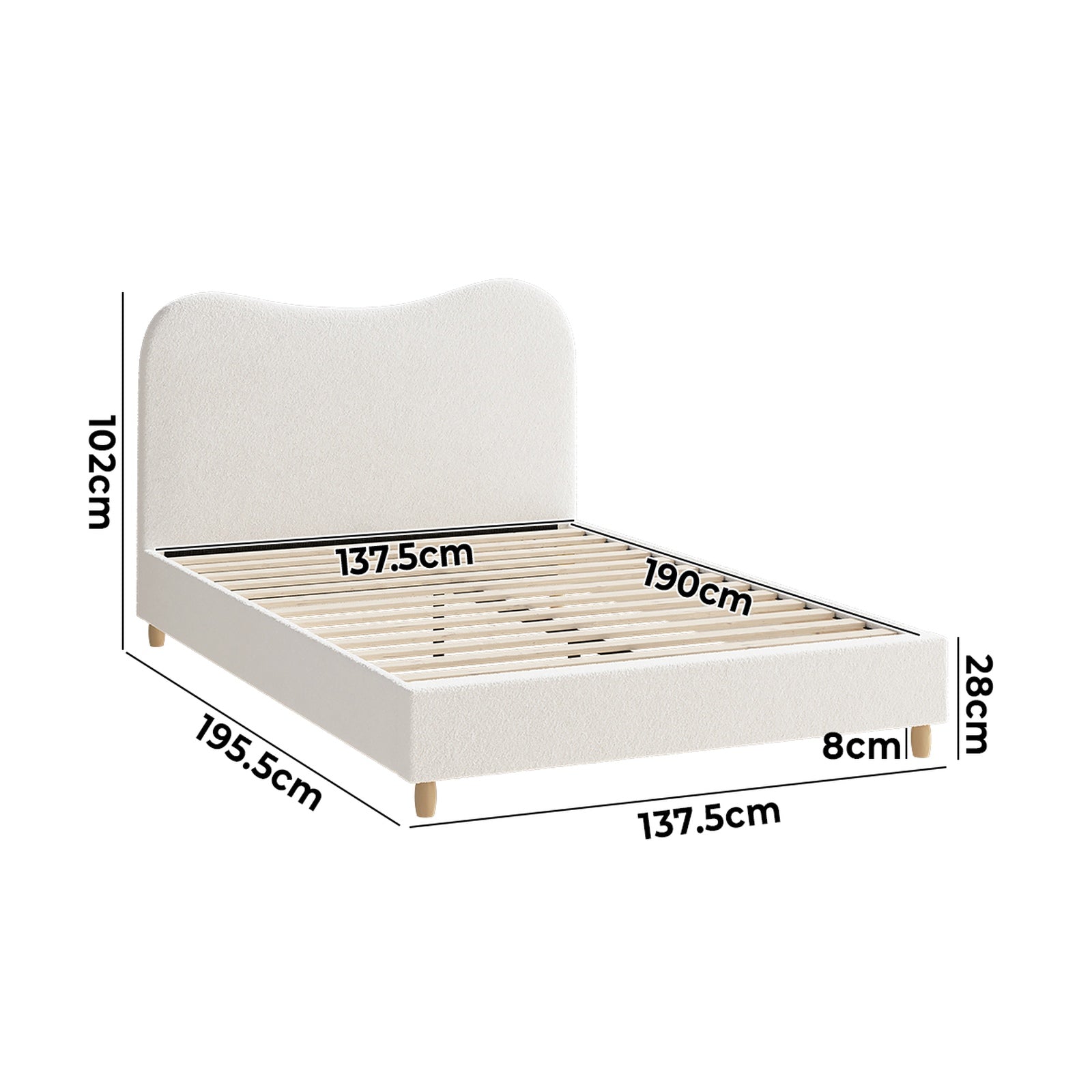 Oikiture Bed Frame Double Size White Boucle Cloud Shape - Sunyee