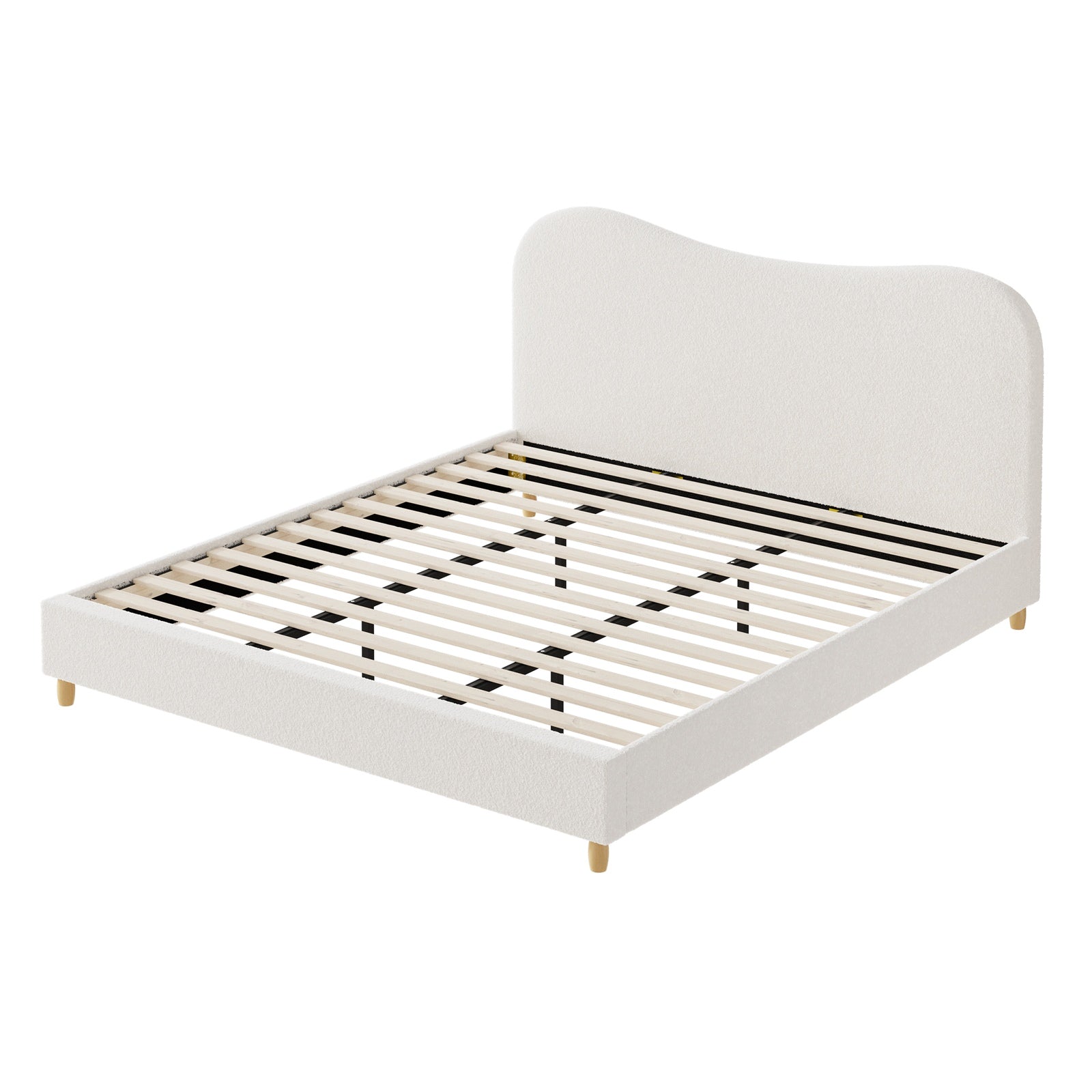Oikiture Bed Frame King Size White Boucle Cloud Shape - Sunyee