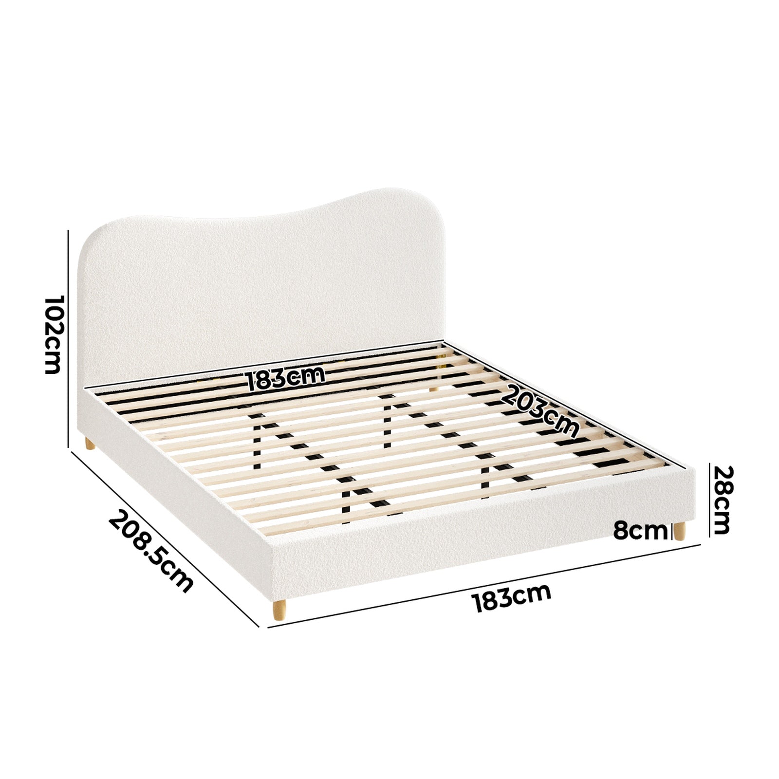 Oikiture Bed Frame King Size White Boucle Cloud Shape - Sunyee