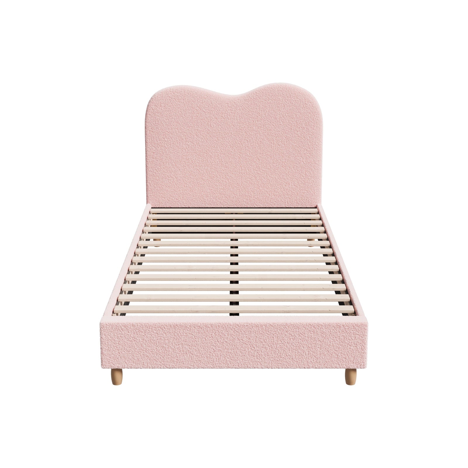 Oikiture Bed Frame King Single Size Pink Boucle Cloud Shape - Sunyee