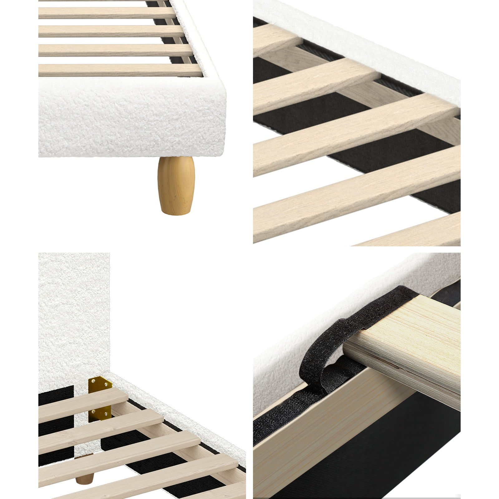 Oikiture Bed Frame King Single Size White Boucle Cloud Shape - Sunyee