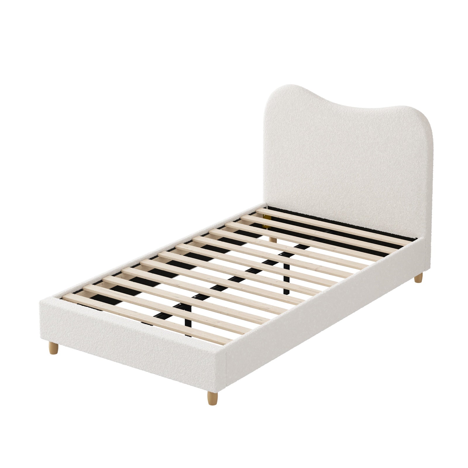 Oikiture Bed Frame King Single Size White Boucle Cloud Shape - Sunyee